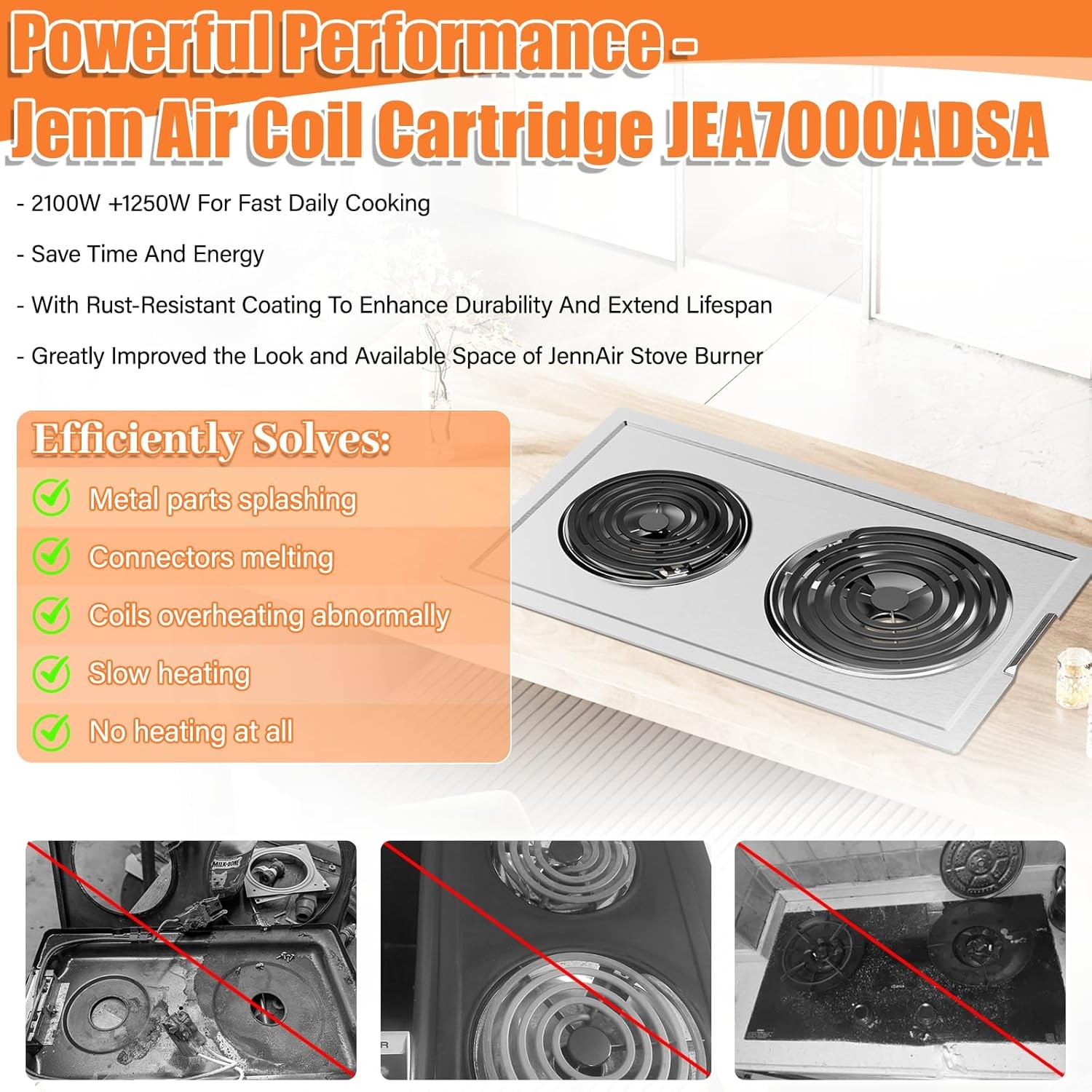 2xJEA7000ADSA Coil Element Burner Cartridge For JennAir JEA7000ADS Range Stove