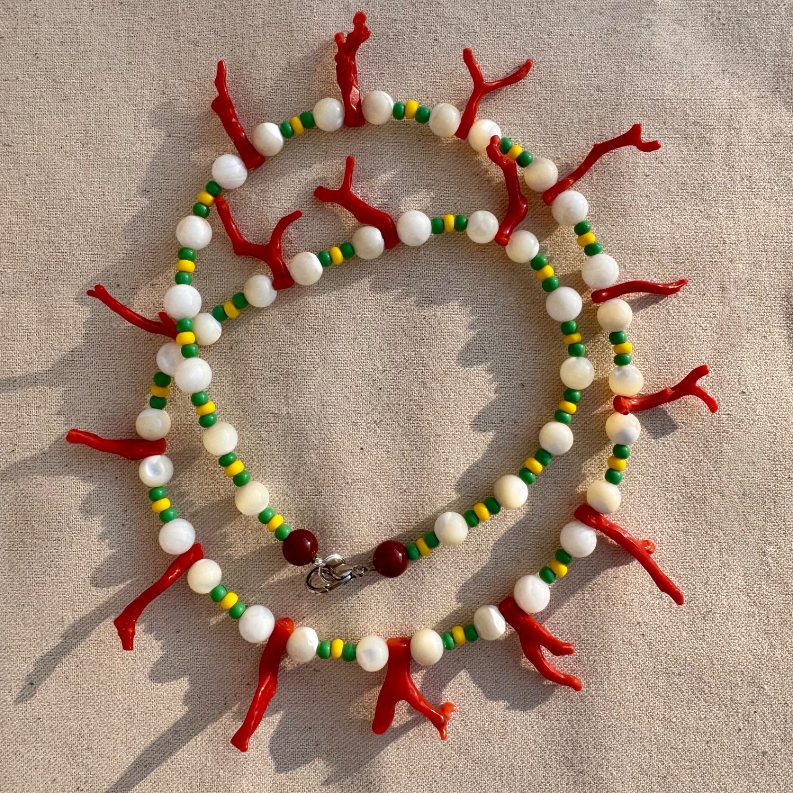 Yoruba Beaded Necklace Apetebi Ifa Orunmila Coral and Nacar Orisha