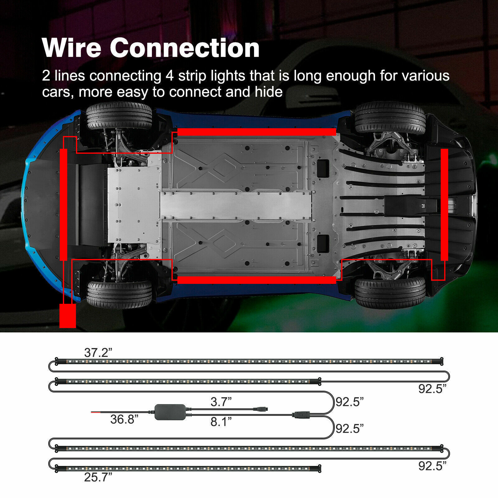 Bright 1200lm RGB Underglow Lights 4PCS Kit w/Remote for Car SUV Truck Exterior