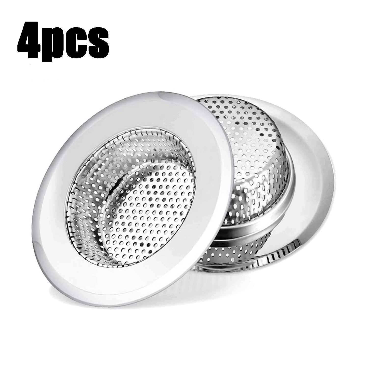 4/2pc 4.5" Kitchen Sink Strainer Stopper Stainless Steel Drain Basket Waste Plug