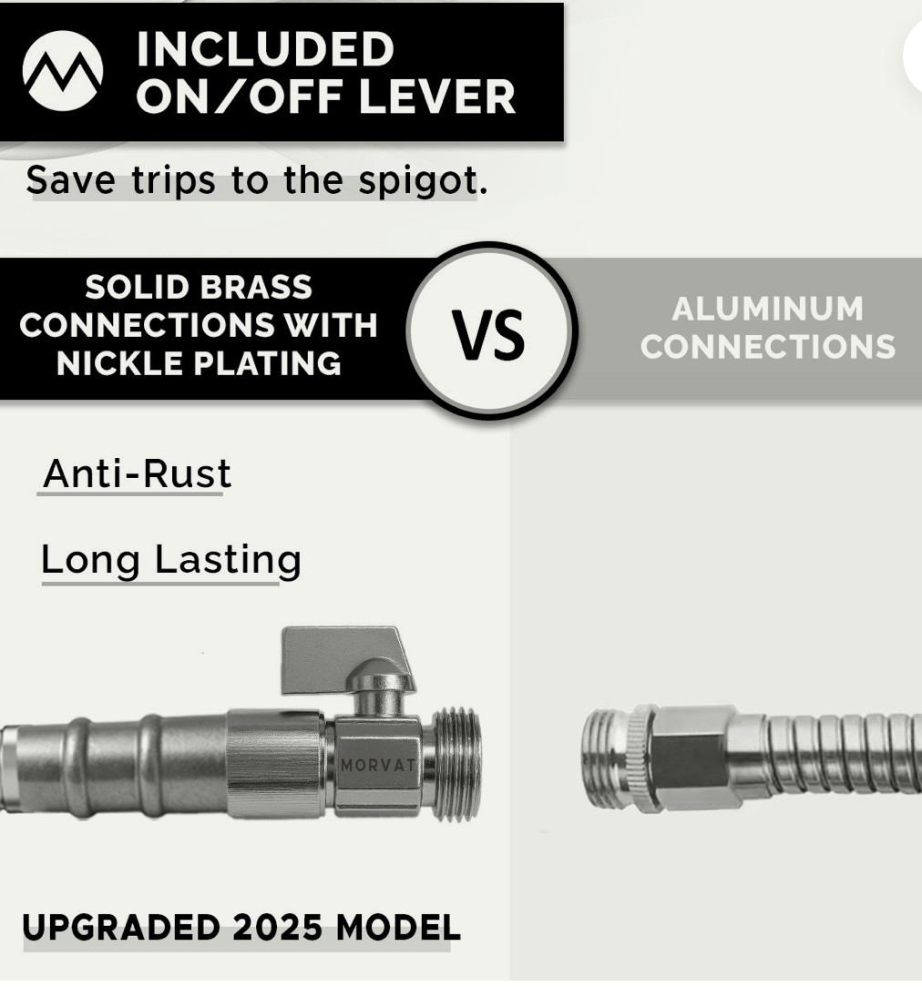 Morvat 1/2" x 150 Foot Premium Stainless Steel Garden Hose with ON/OFF Valve
