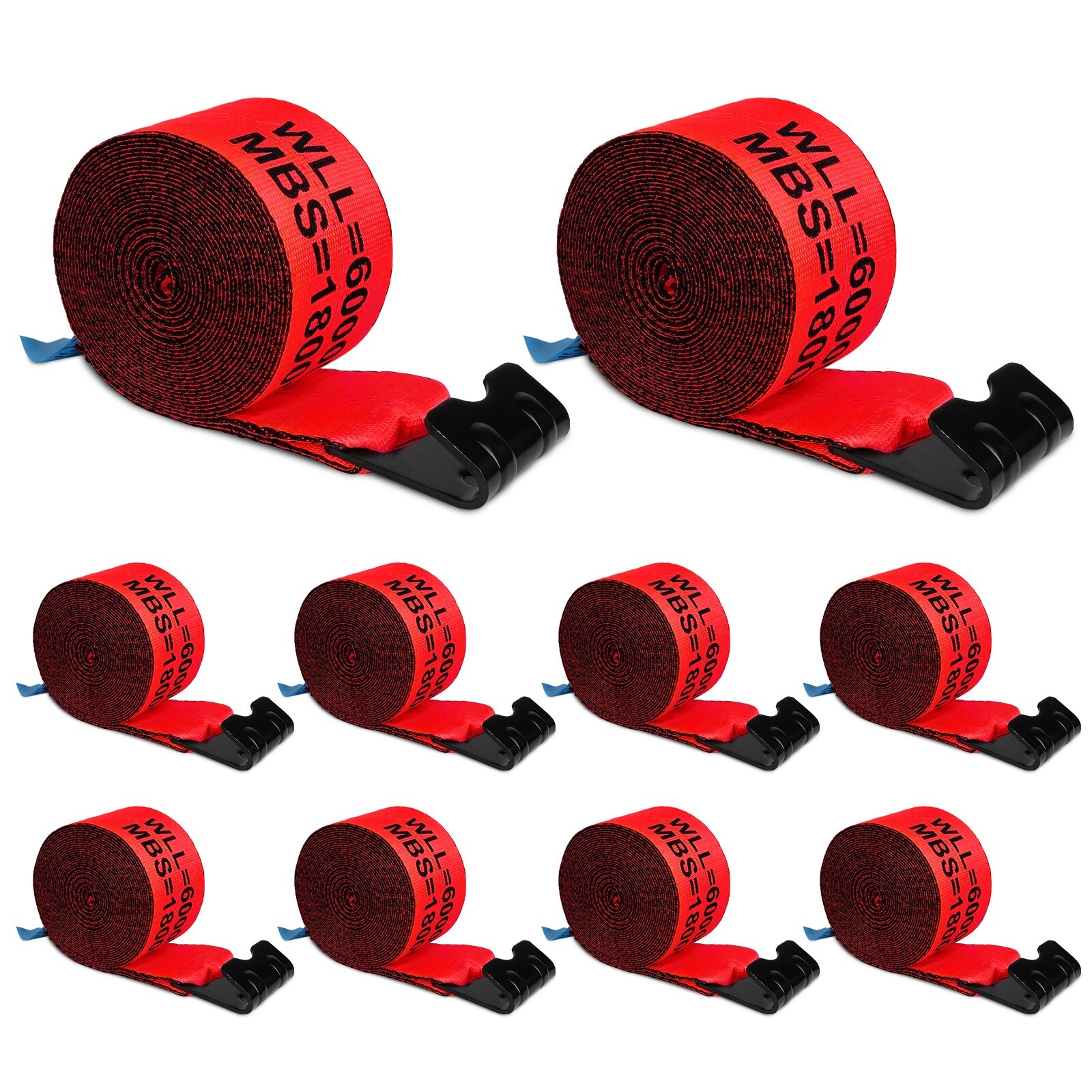 X-BULL 10 Pack 4" x 30' Winch Truck Straps w/Flat Hook for Towing 18000 lbs Red