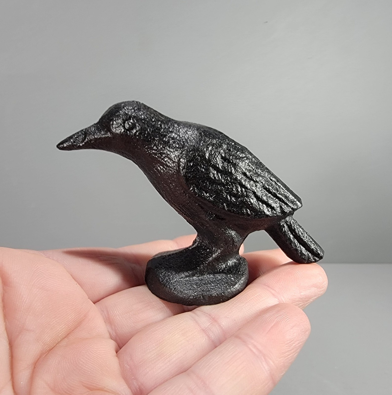 Cast Iron Black Raven Figurine, 2.25 Inch
