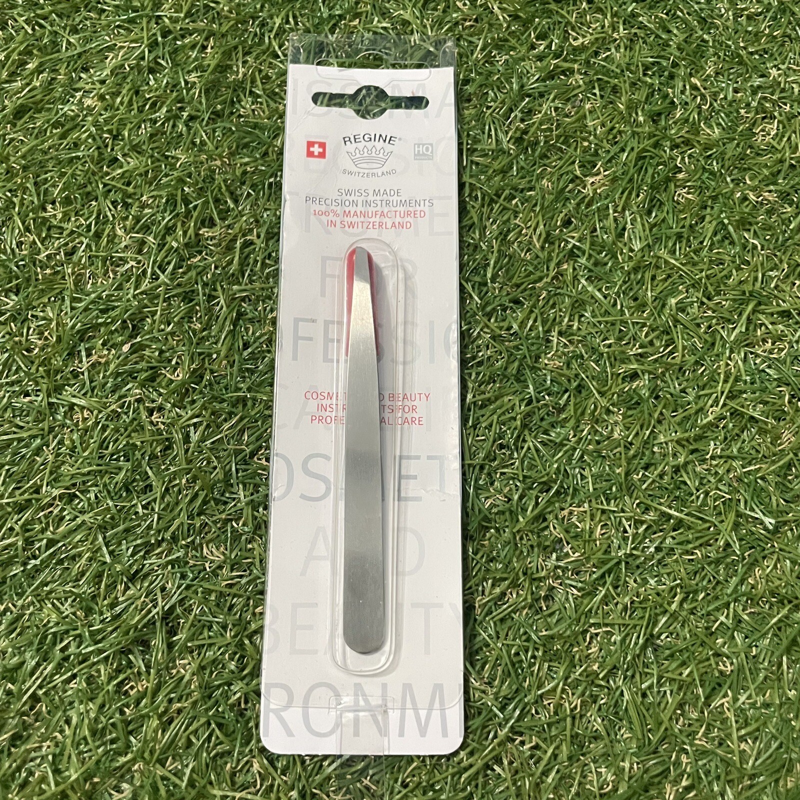 Regine Slant Tweezer Handmade in Switzerland Stainless Steel Etched Tip