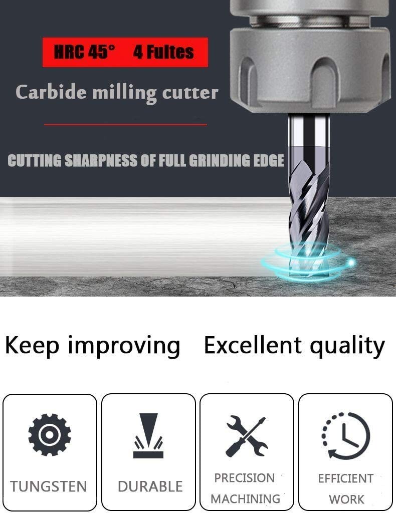 5 PCS 4 FLUTE 3/8 END MILL SOLID CARBIDE TIALN COATED X 1 X 2-1/2 CNC BIT