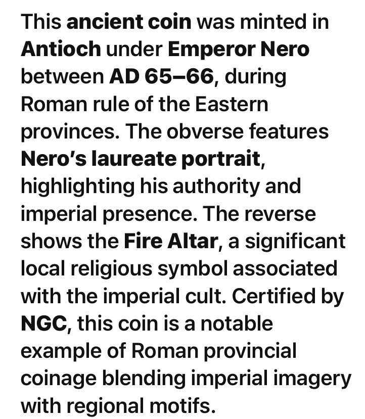 Emperor Nero 65-66AD Antioch Under Roman Rule Fire Alter NGC Ancient Coin Scarce