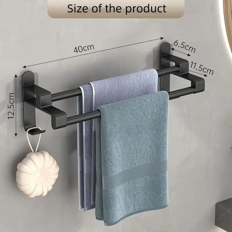 Double Towel Bar without Drilling Black, Towel Racks for Bathroom