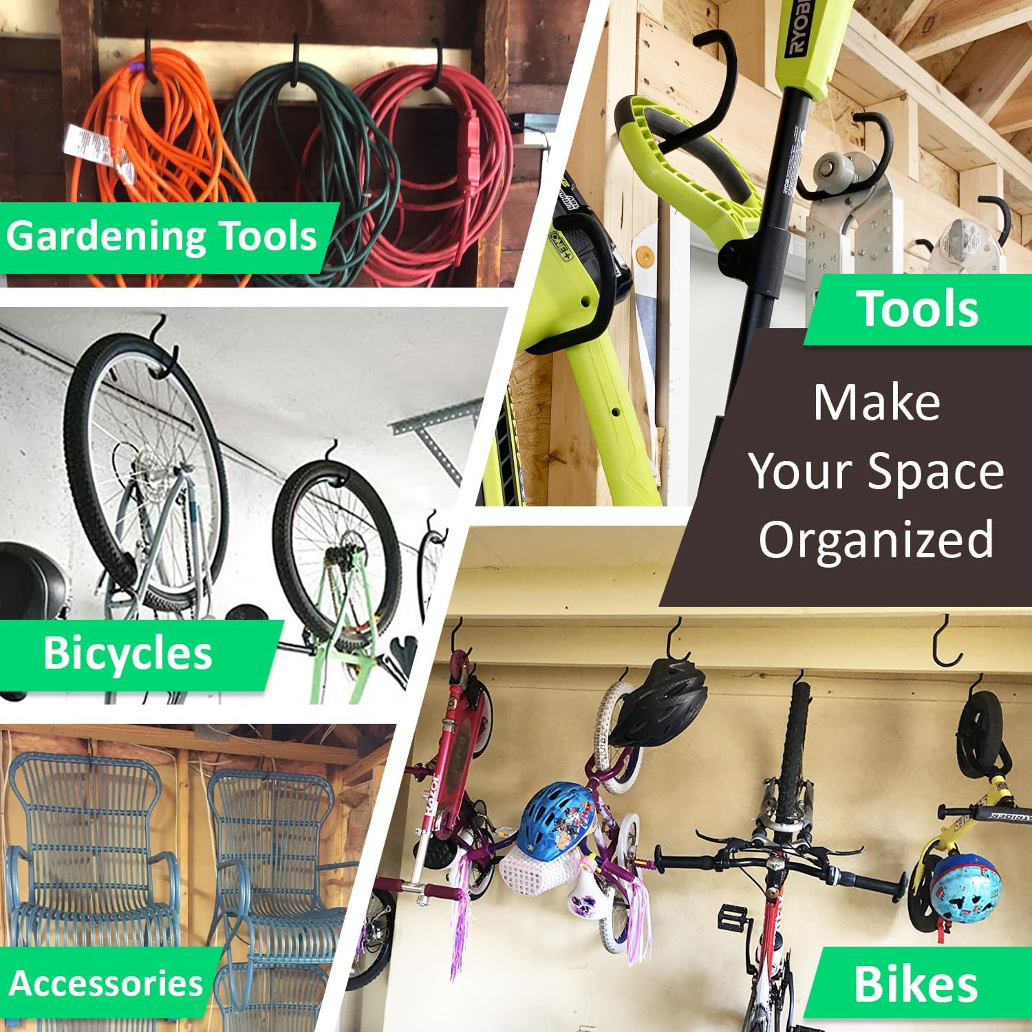 6 Pack Heavy Duty Garage Bike Storage and Utility Hooks-5.7 Inches for Garage