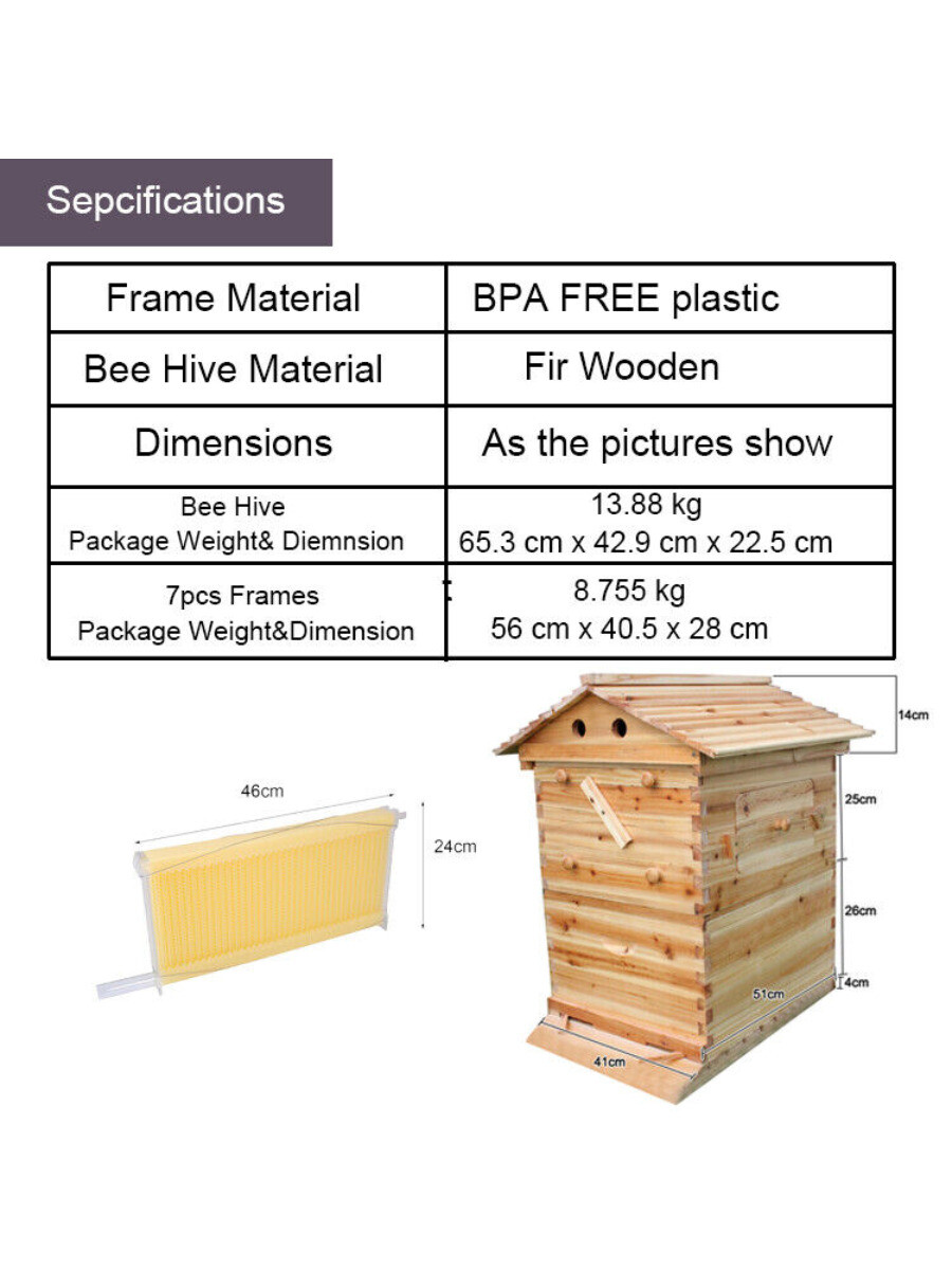7 x Auto Beehive Frames Bee Hive + Beekeeping Hive Cedarwood Brood Box Super Box