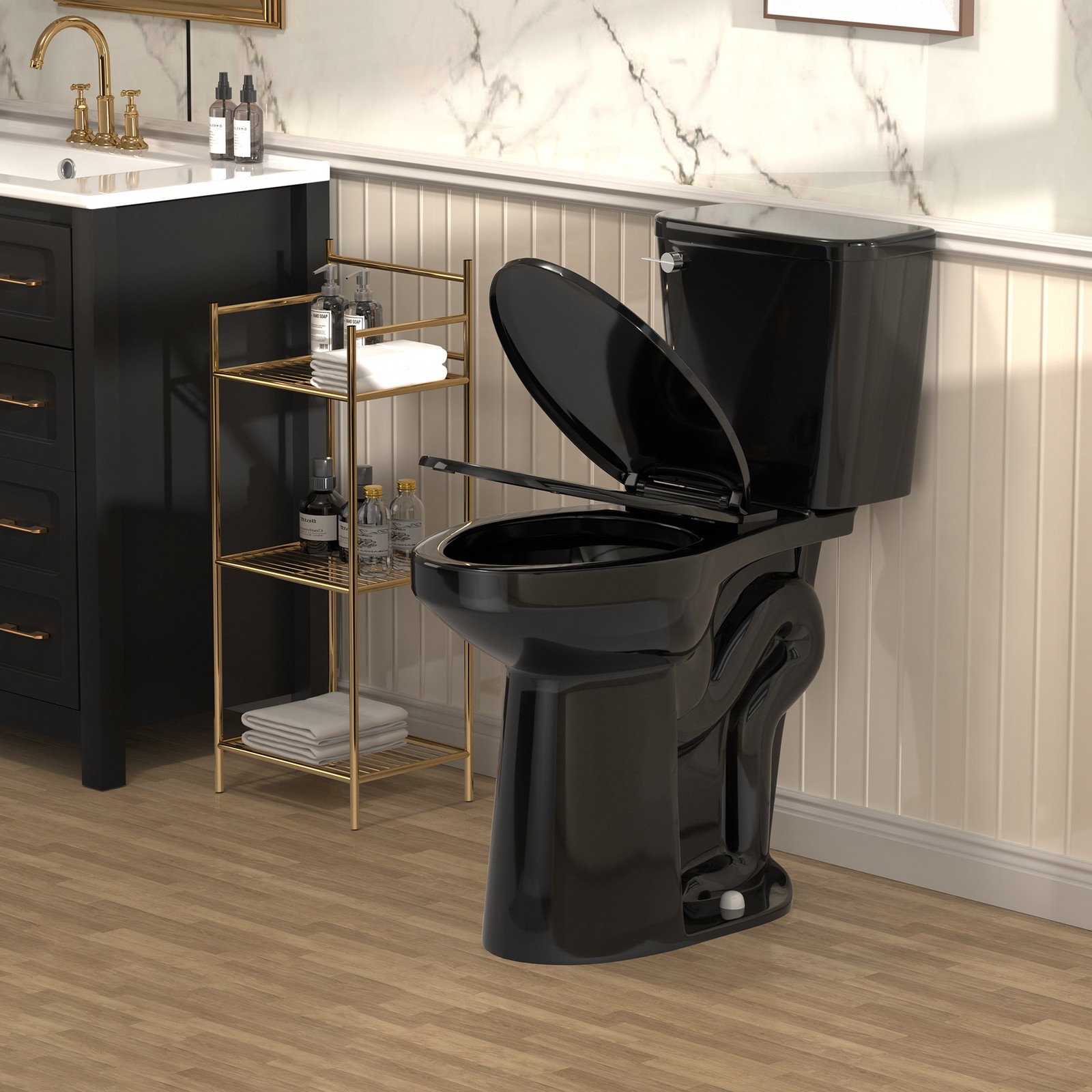 21" Extra Tall Elongated Two Piece Toilet 1.28 GPF for Seniors Tall Person Black