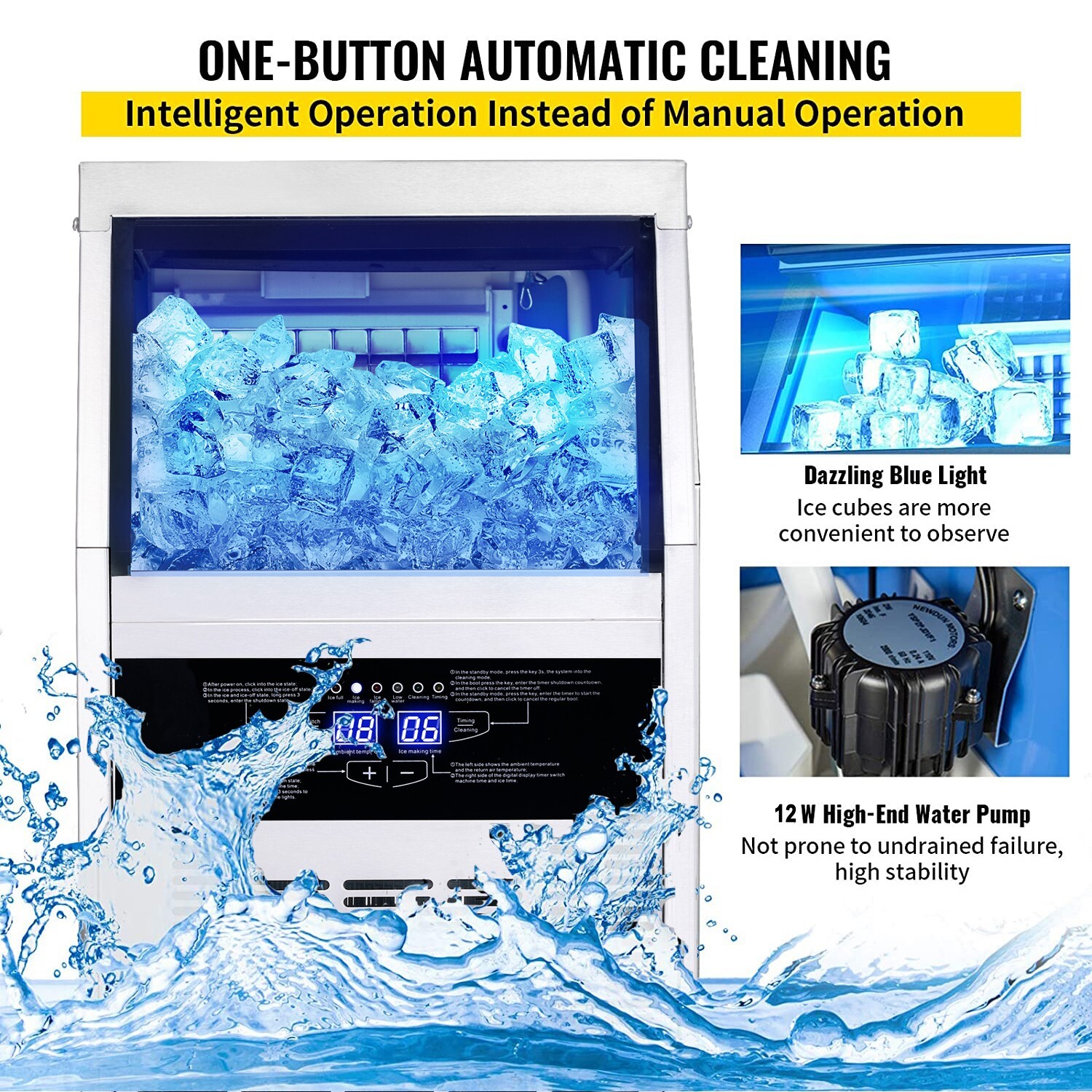 Commercial Ice Maker 150lbs Stainless Steel Built-in Cube Machine Bar Restaurant