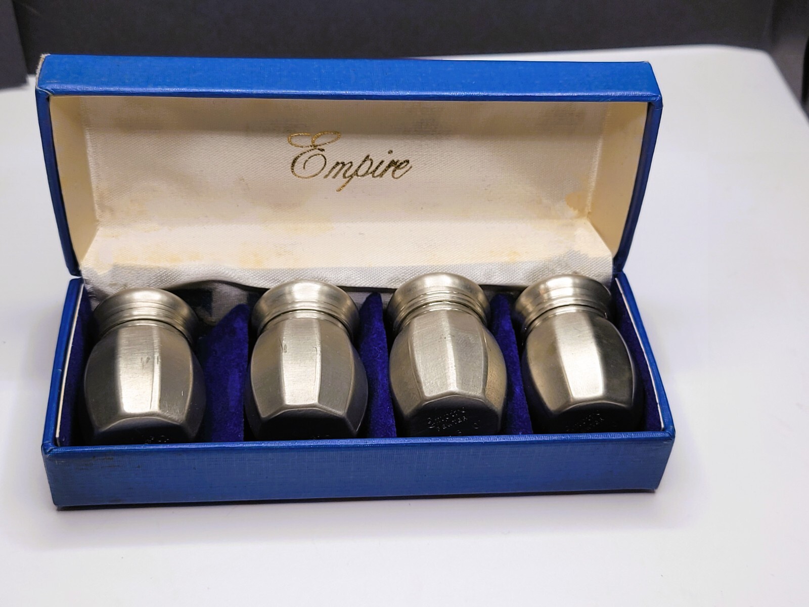 VINTAGE EMPIRE 730 SILVER PEWTER SALT & PEPPER SHAKER SET MADE IN U.S.A. BNIB!