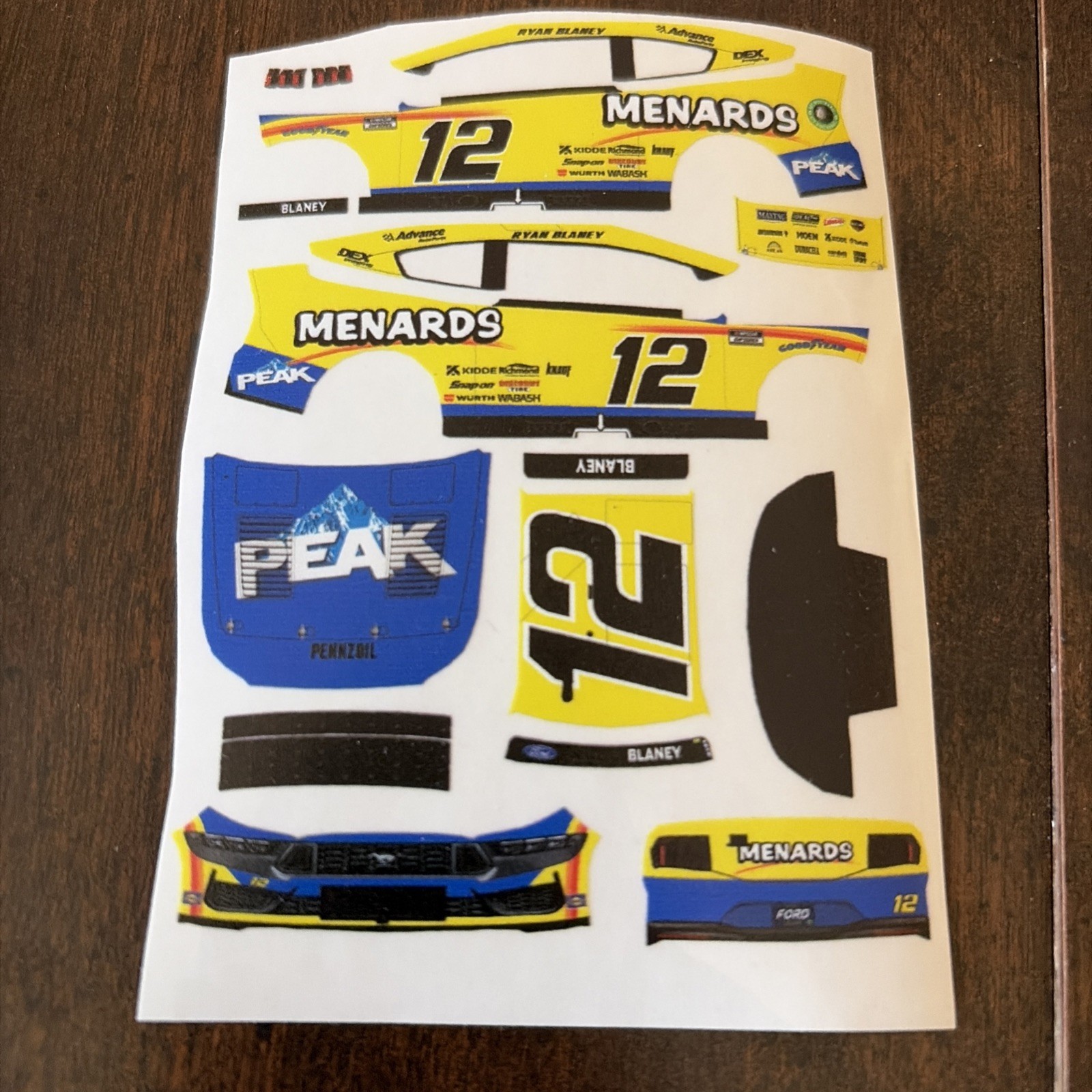 2025 Ryan Blaney Menards/Peak 1/64 Scale Custom Peel And Stick Decals