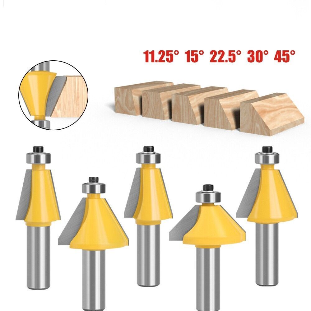 5 Bit Chamfer Edge Forming Router Bit Set - 1/2" Shank Woodworking Cutter