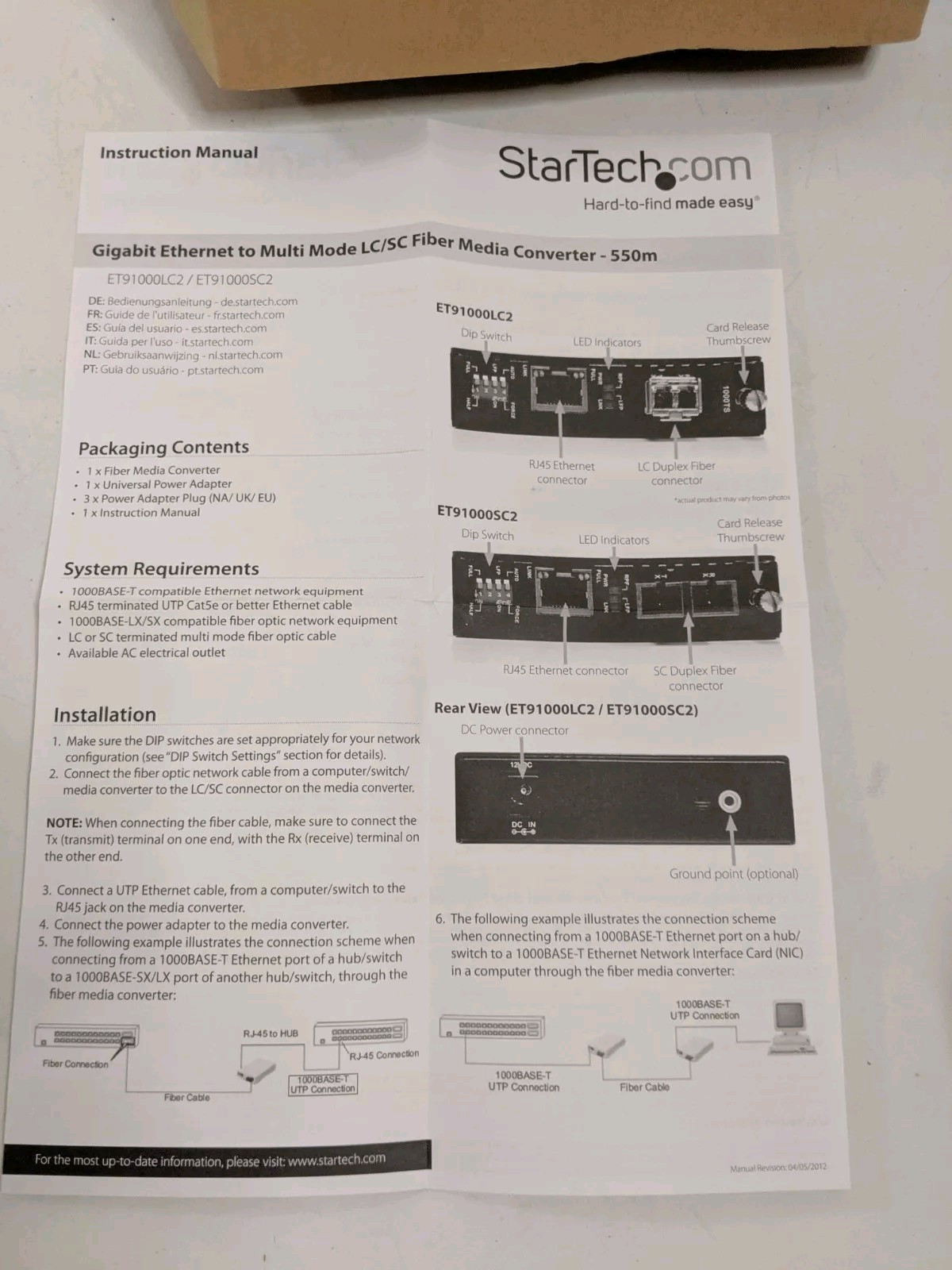 StarTech ET91000SC2 Gigabit Ethernet Multi Mode Fiber Media Converter SC 550m