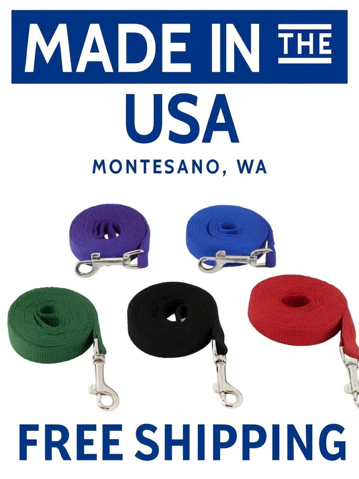 Nylon Dog Leash Pet Training Lead 3/4" x 4ft–40ft Multiple Colors Made in USA