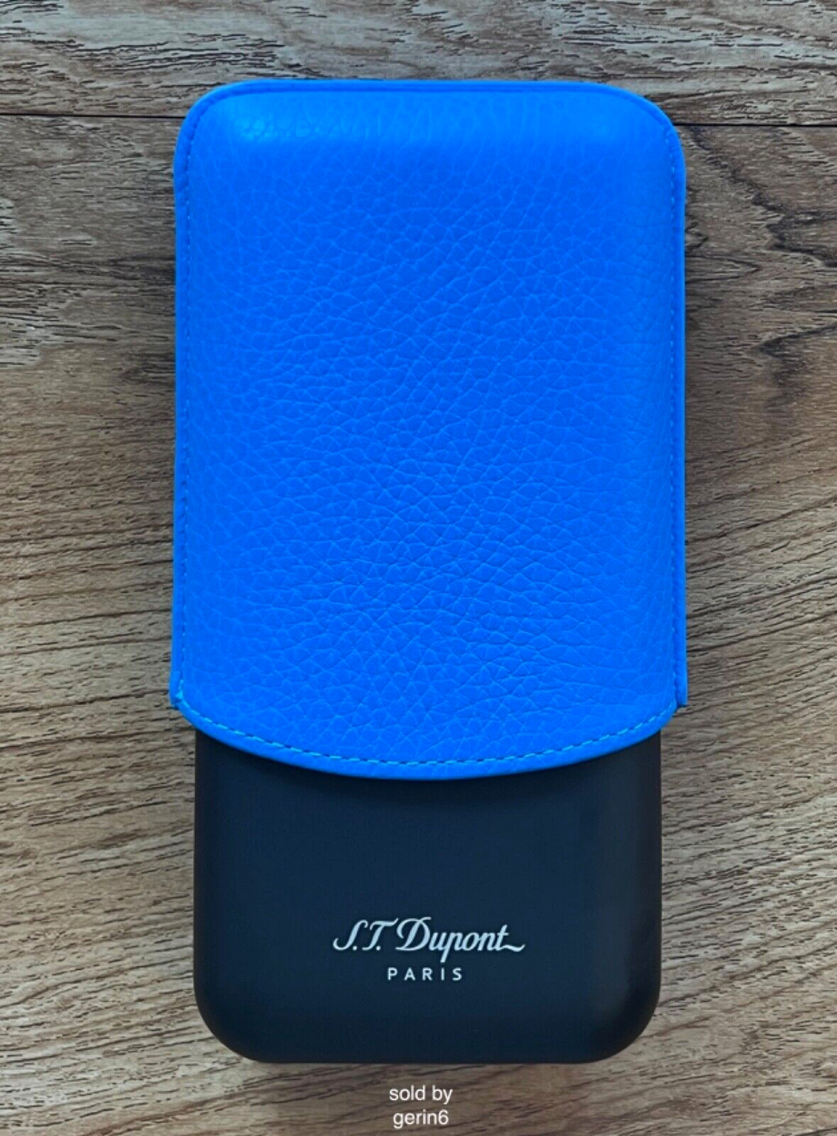 S.T. Dupont Fluo Blue Case For 3 Cigars Leather & Metal 183416 New In Box