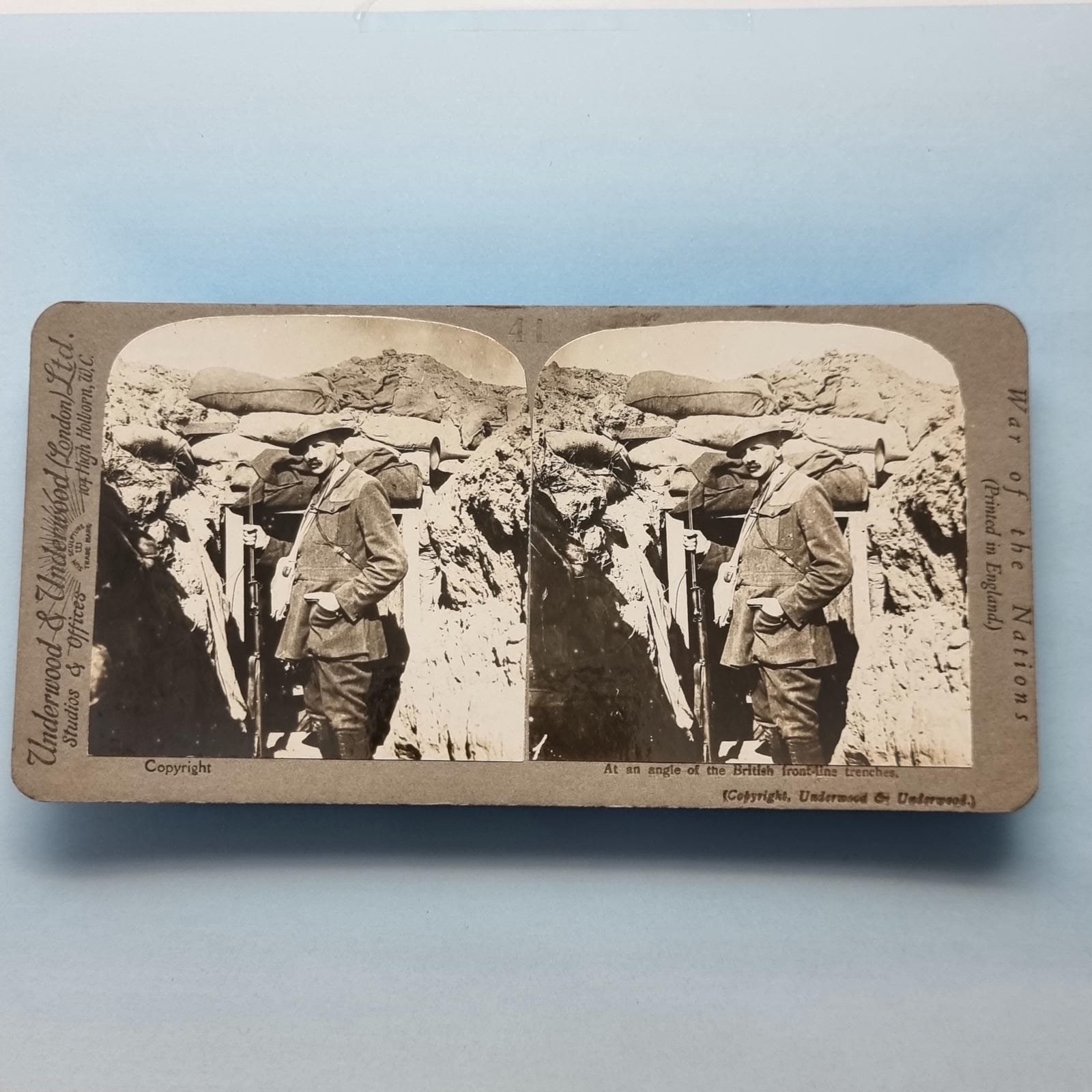 WW1 Military Stereoview C1916 Real Photo France Front Line Tommy Rifle