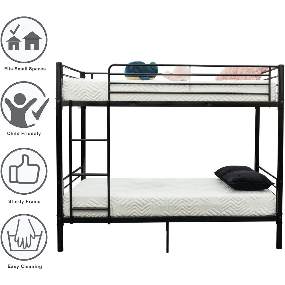 Twin Over Twin Bunk Bed for Kids Teens Adults Heavy Duty Metal Frame with Flat