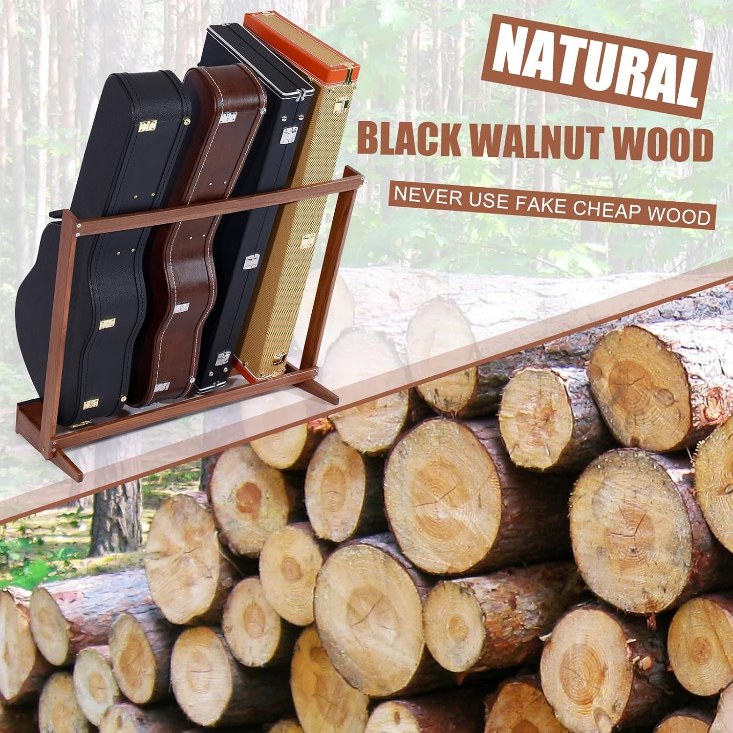 Guitar Case Rack - Folding Black Walnut Wood Case Stand for Multiple Guitars,...