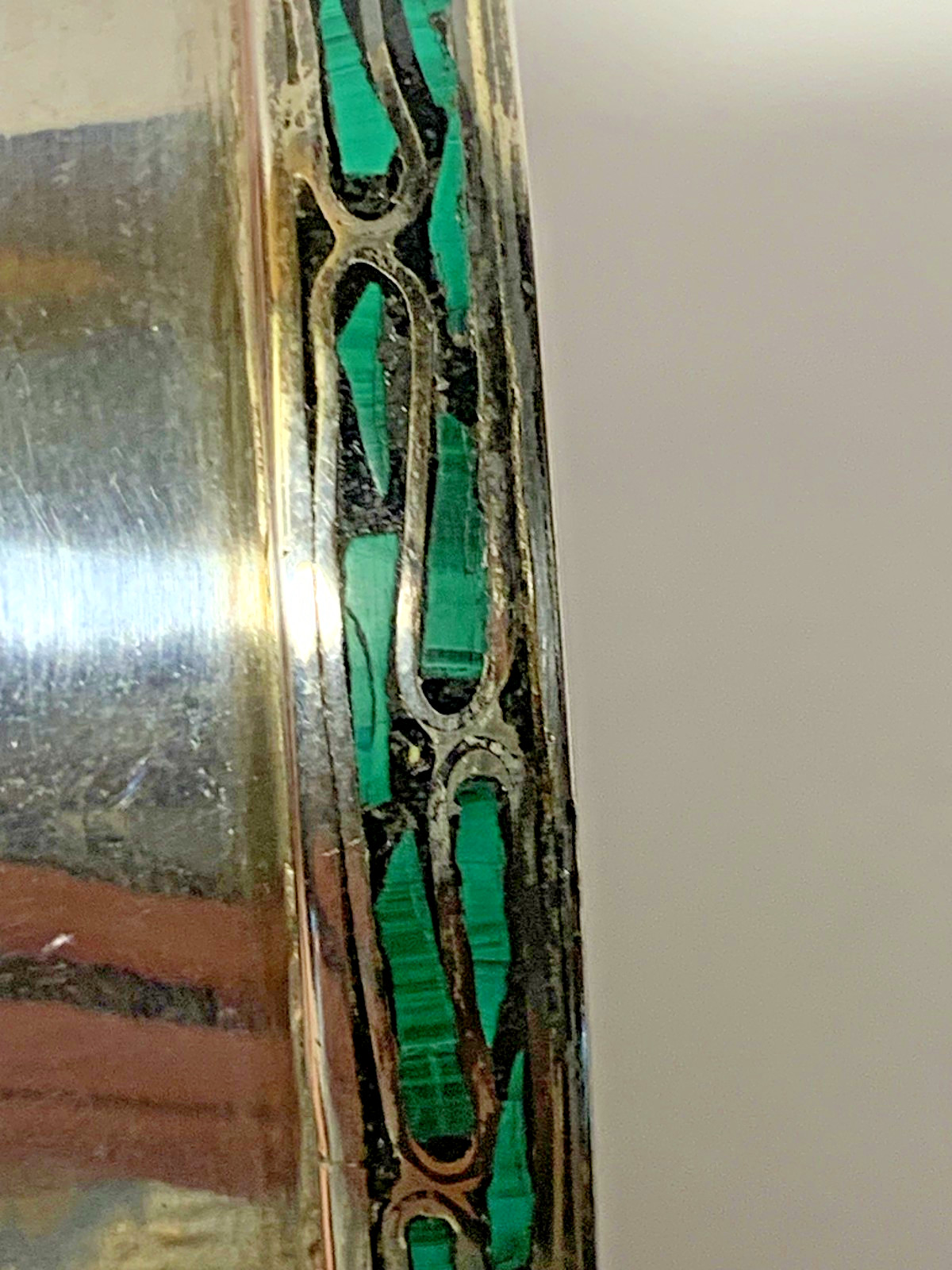 Vintage Sterling Silver Bowl Dish with Inlay Malachite Stone Mid Century Modern