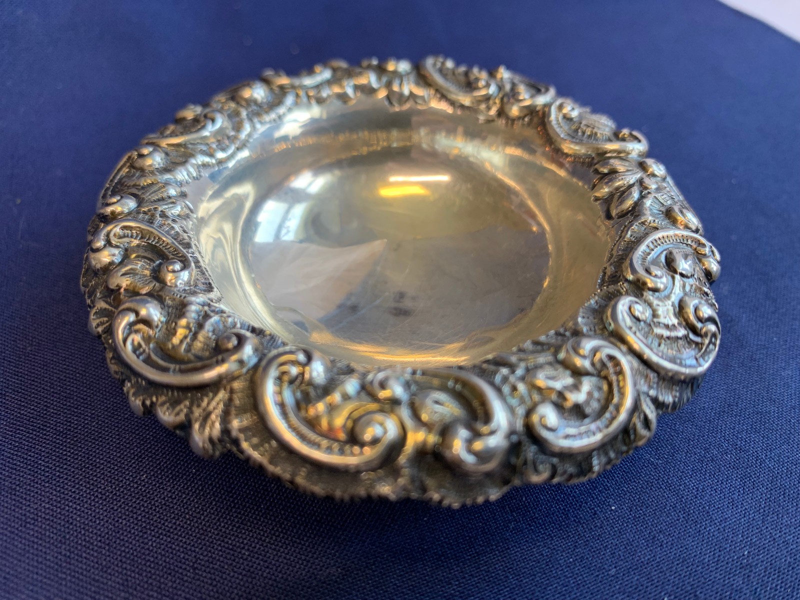 Antique Sterling Silver Condiment Dish Master Salt Cellar 37.03g Floral Repousse