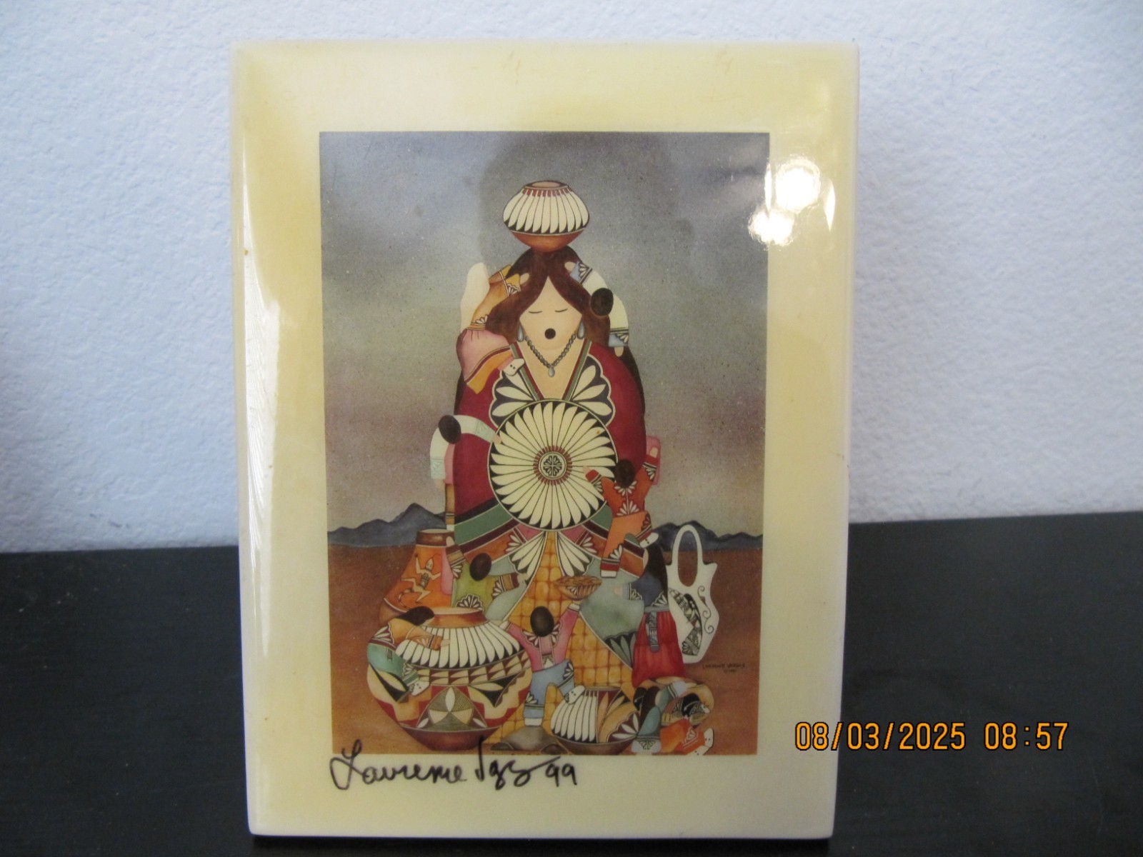 Lawrence Vargas Signed Pottery Tile Art Southwest  1991