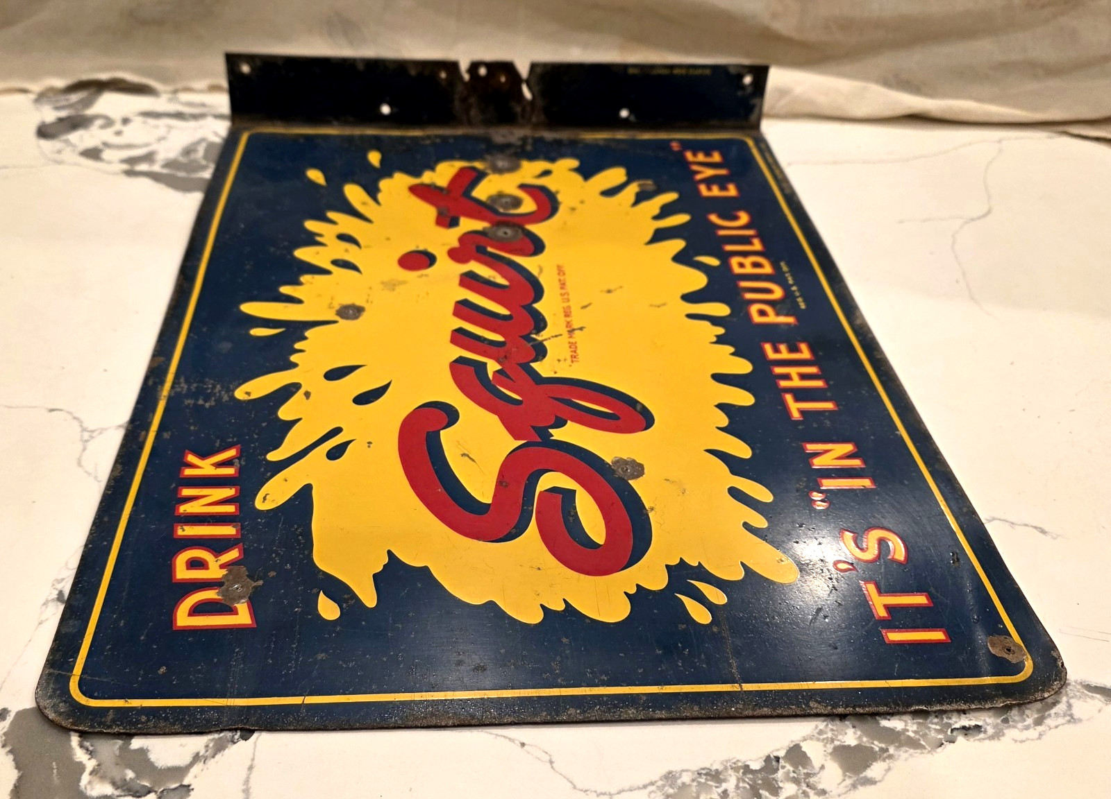 Rare Original 1963 Drink SQUIRT Flange Sign - It's In The Public Eye - 18" x 14"