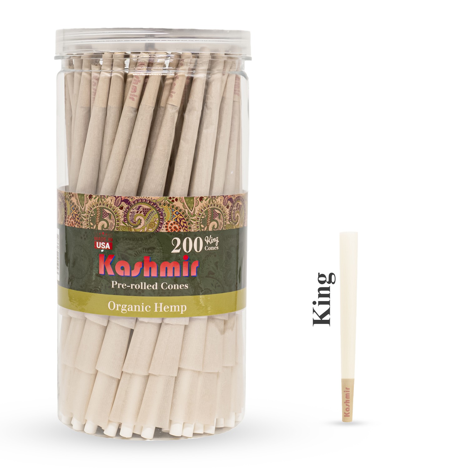 Kashmir Prerolled Cones Organic HMP King Size 200Ct Rolling Papers W Filtertips
