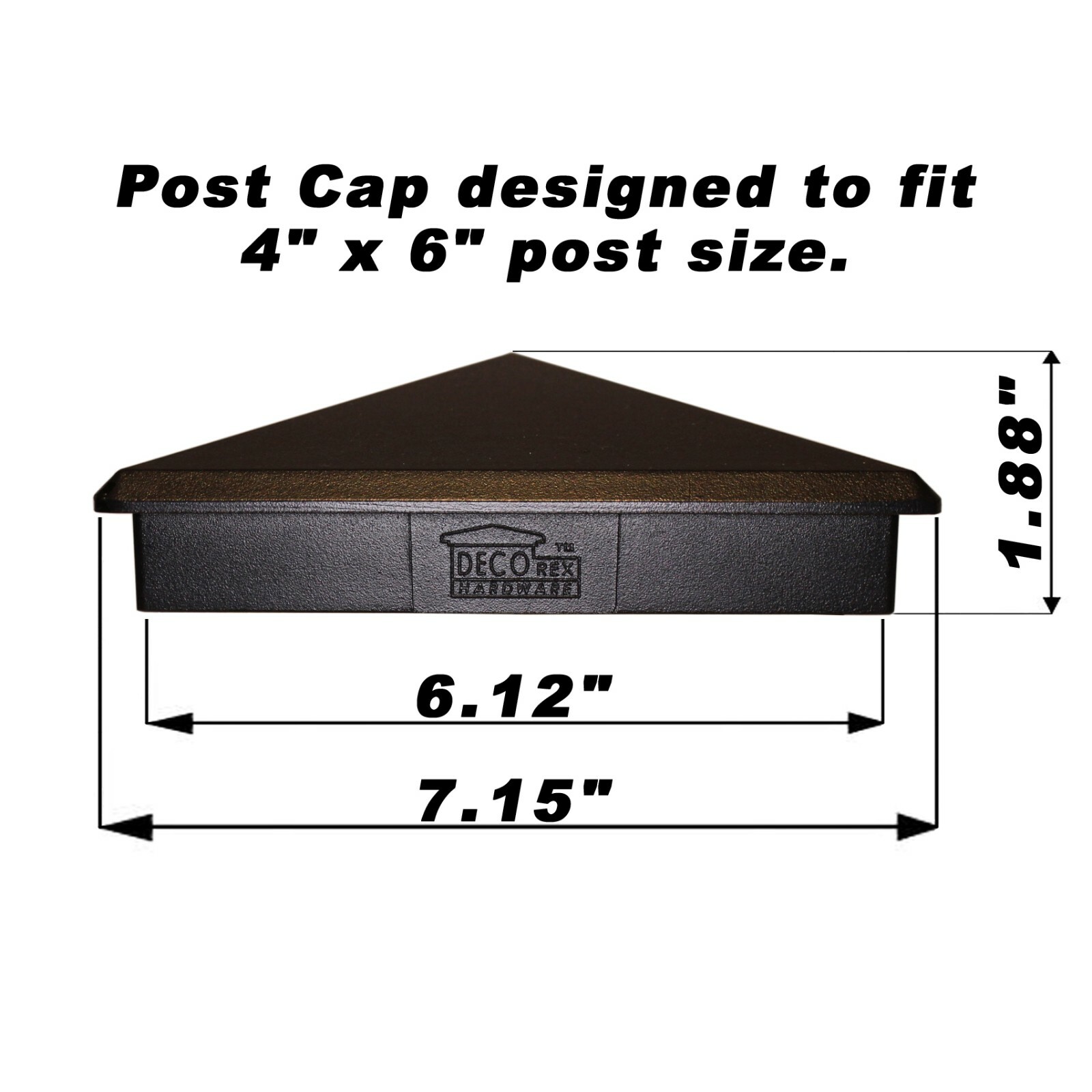 4" x 6" Heavy Duty Aluminium Pyramid Post Cap for Wood Posts - Black