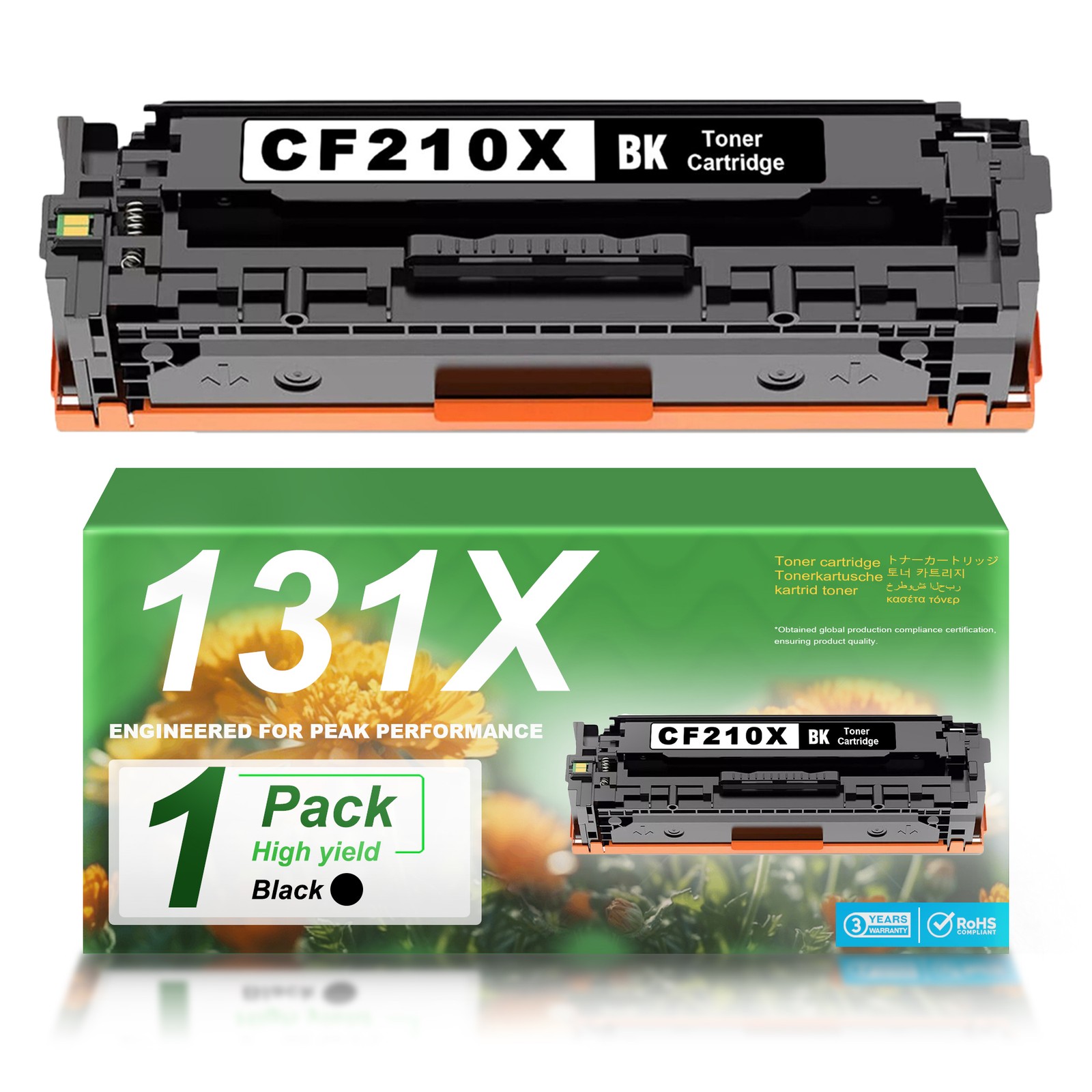 1-Pack 131X CF210X Black Toner with Chip for LaserJet Pro Printer M251n M276n