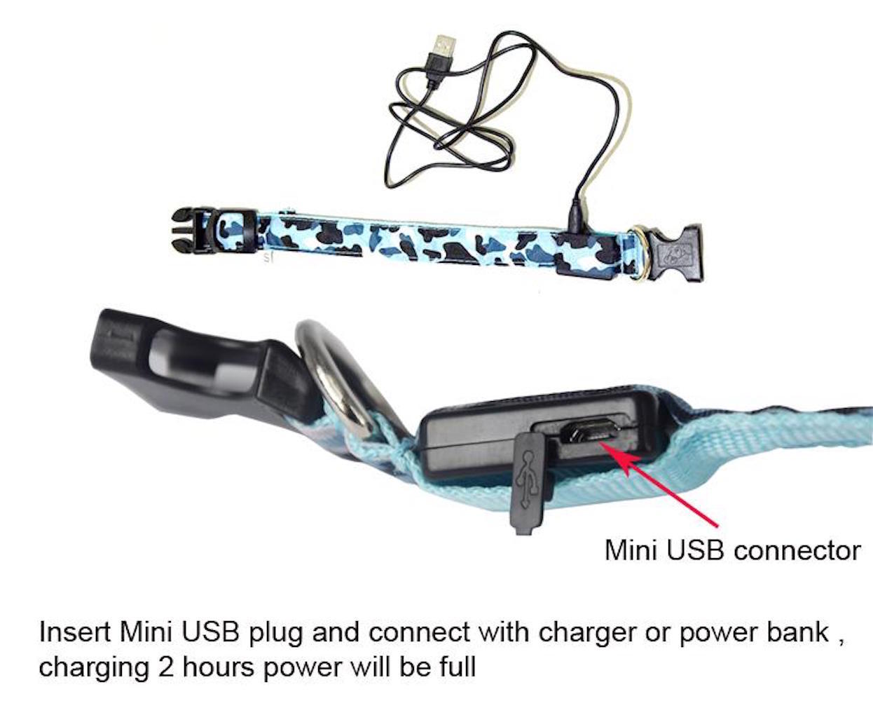 RECHARGEABLE LED PET GLOW COLLAR dog cat safety neck harness flash light USB