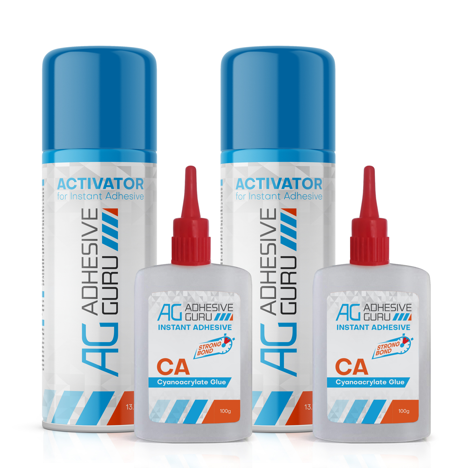 Adhesive Guru Super Ca Glue with Activator (2x3.5 oz-2x13.5 floz) 2 Pk