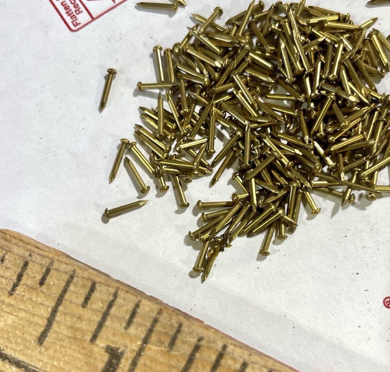 Vintage 1/4” Solid Brass Brads 100 Nails 20 Gauge Escutcheon Pins Tiny Head Usa