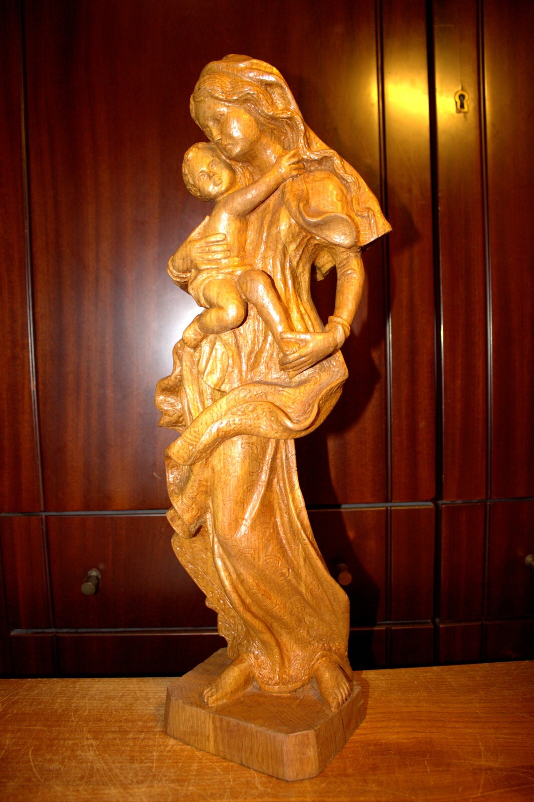 ANTIQUE 20" HAND CARVED WOOD CATHOLIC VIRGIN MARY OUR LADY JESUS STATUE FIGURE