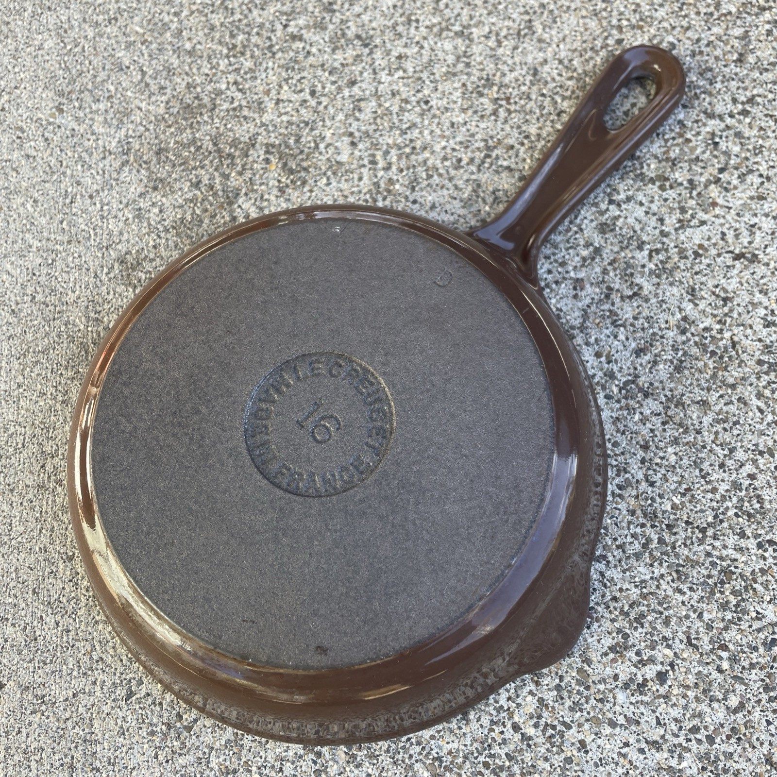 Vintage #16 Le Creuset 6.5" Spouted Skillet Frying Pan Brown Enamel Cast Iron