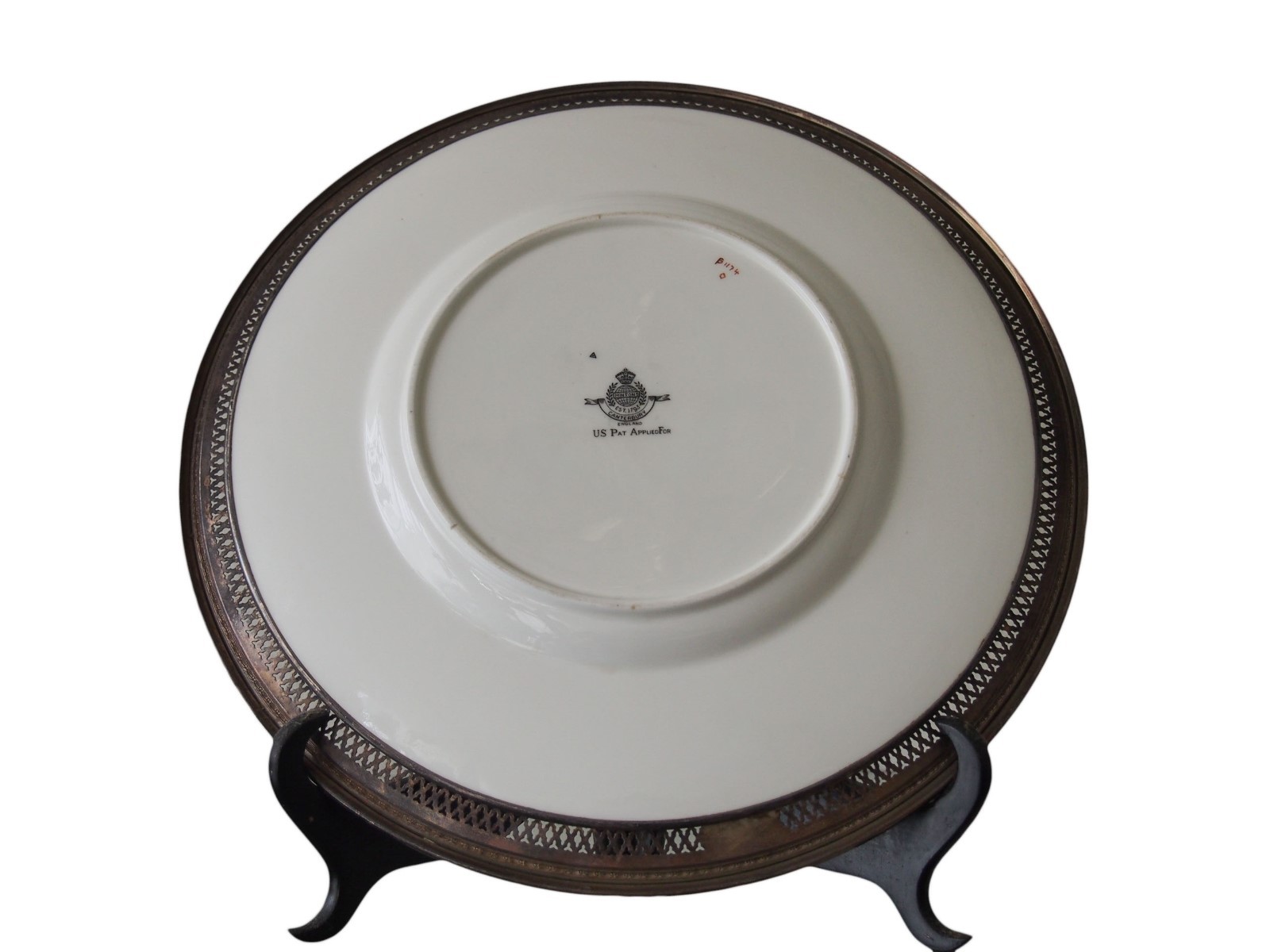 MINTON Antique Sterling Silver Rim Hand Painted Porcelain Plate