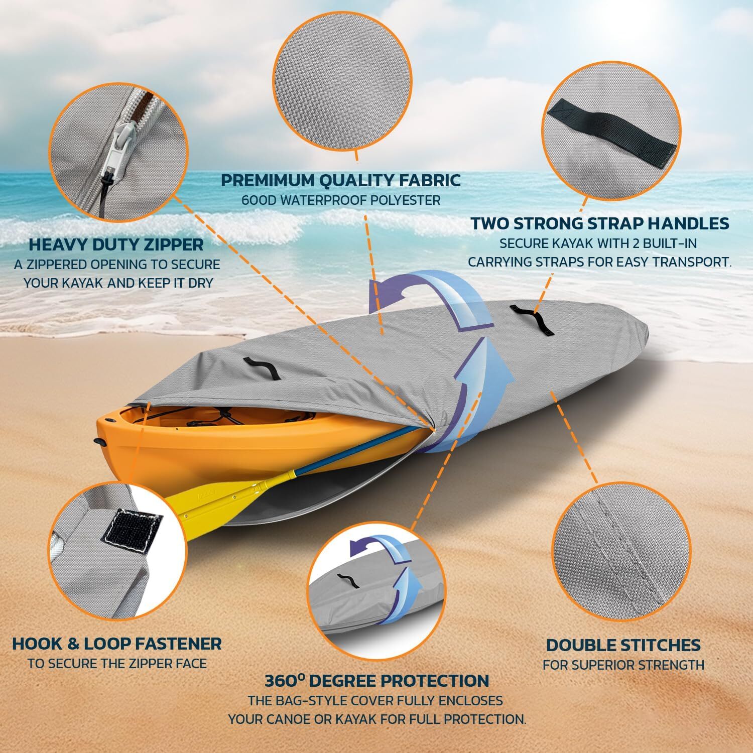 600D Waterproof Heavy Duty Trailerable 13Ft Kayak Covers for Outdoor Storage