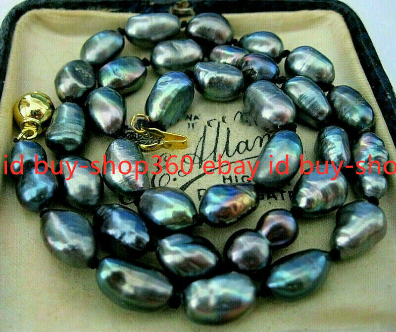 Real Natural 7-10mm Freshwater Baroque Tahitian Black Pearl Necklace 14-48''
