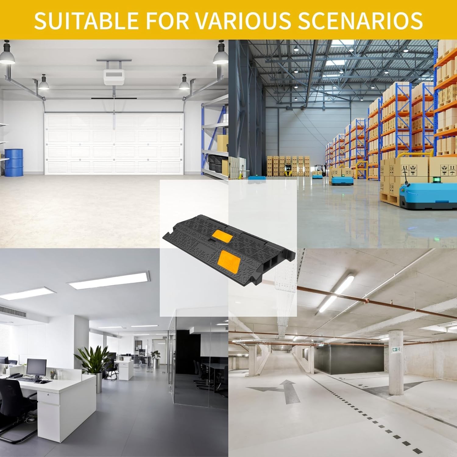 2/6Pack 2 Channel Cable Cover Ramp Rubber Cord Protector for Road or Garage