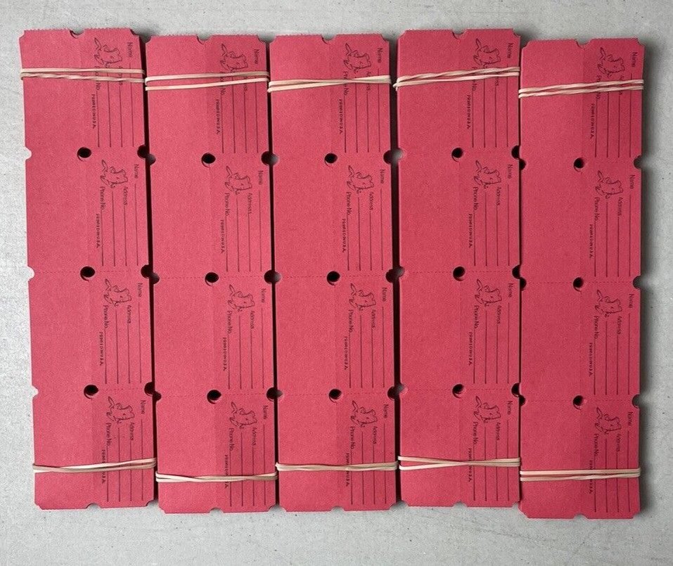 Red Raffle Tickets Package of 500 Folded Flat Double Stub Split The Pot 50/50