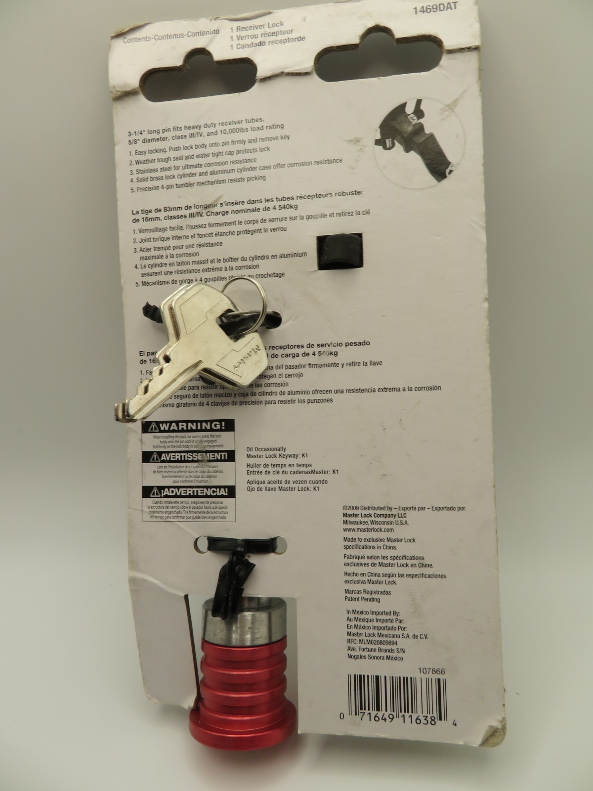 Stainless 5/8 Towing Receiver lock - Extended Length Shaft - Heavy Duty Trucks