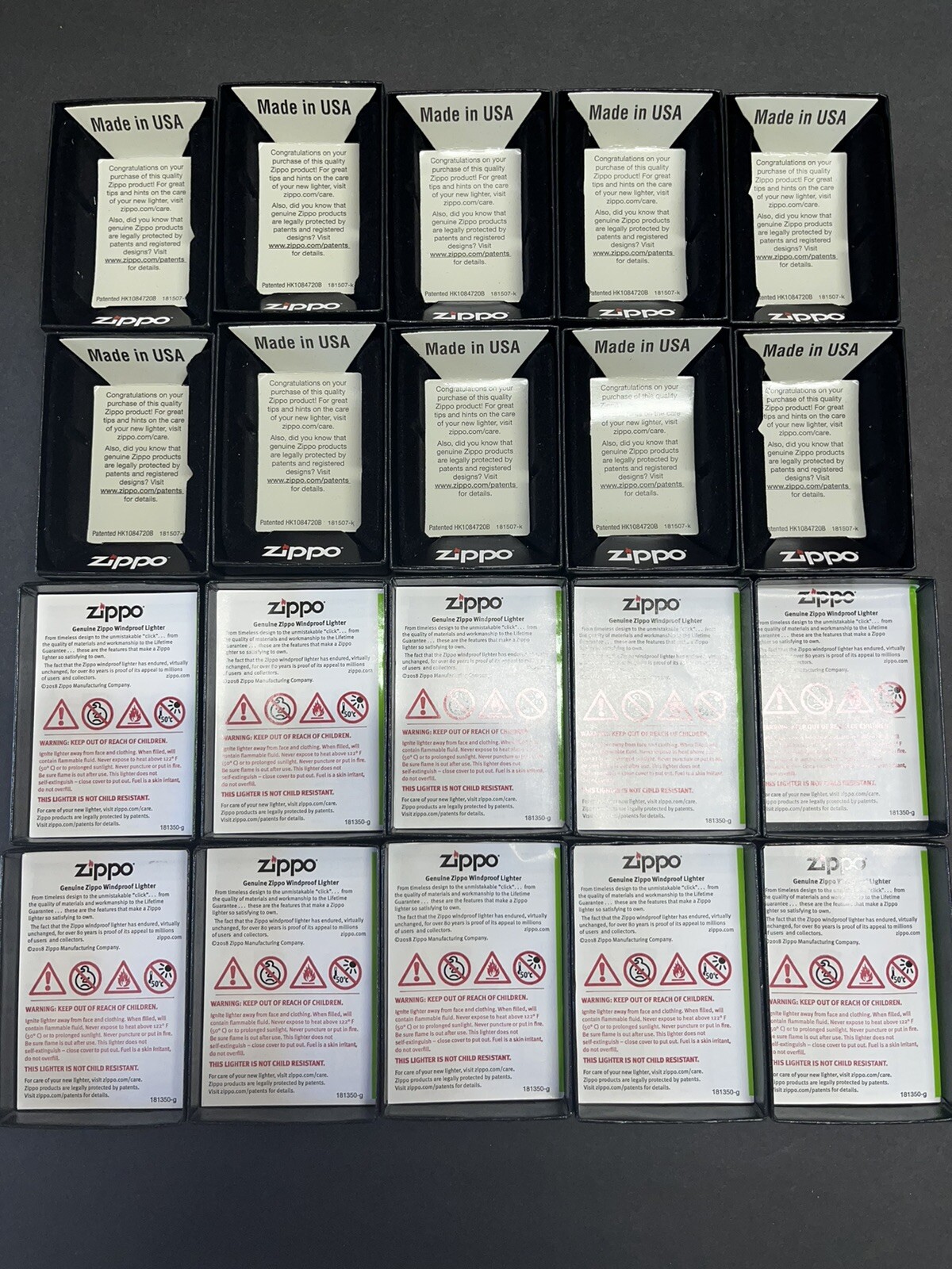 LOT OF 10 SET ZIPPO LIGHTER EMPTY BOX WITH WARRANTY, BOX ONLY