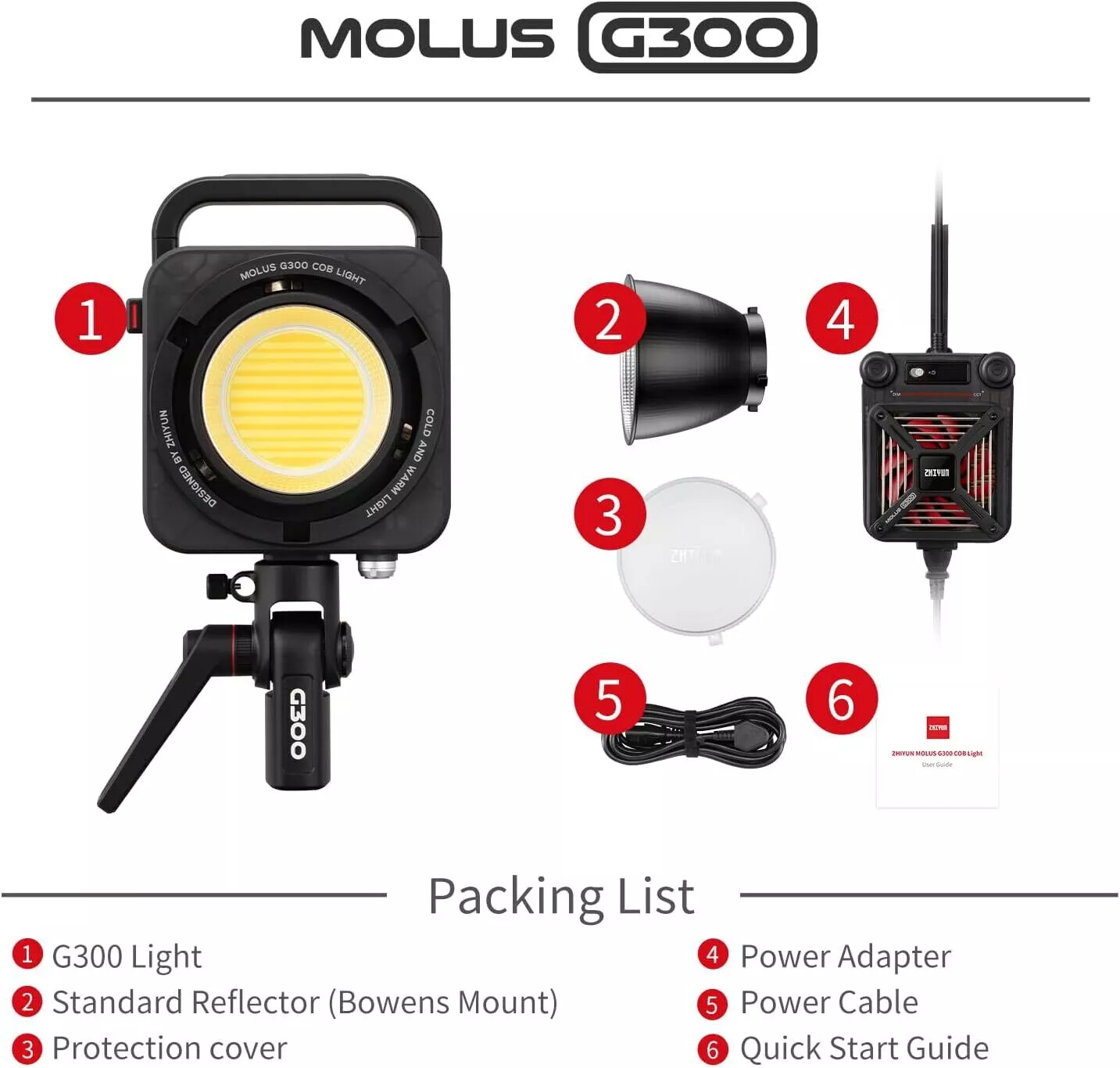 Zhiyun Molus G300 300W Bi-Color LED Video Light Photography Lighting 2700K-6500K
