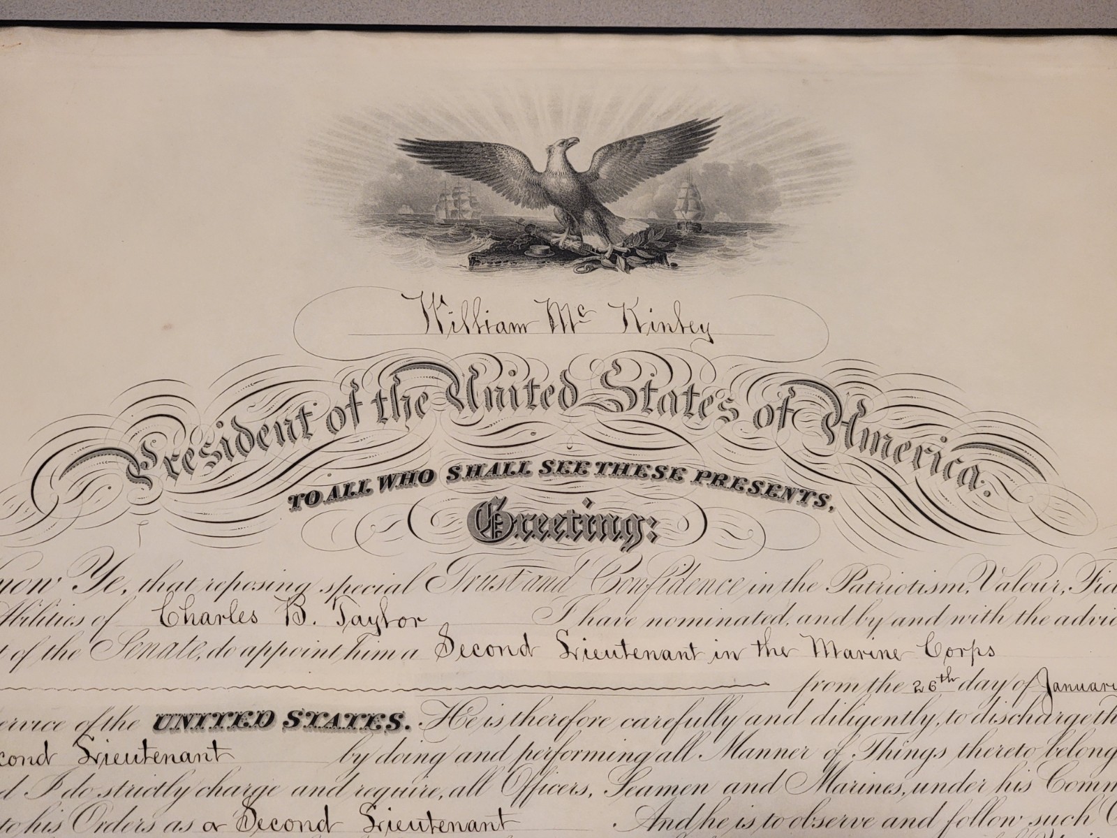 🌟 RARE President William McKinley SIGNED U.S. Marine 1900 Military Appointment