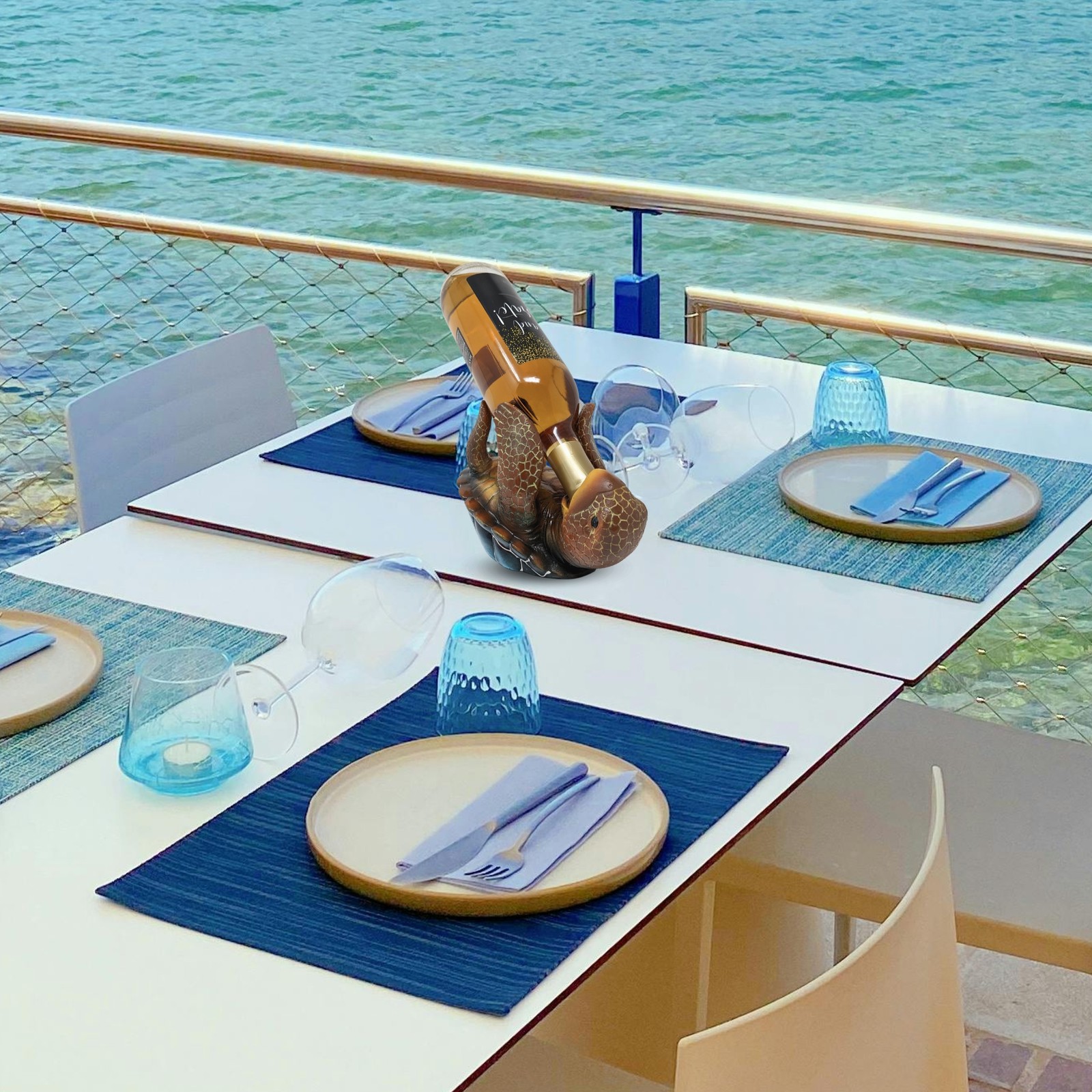 Sea Turtle Wine Bottle Holder – Coastal Resin Display for Beach or Ocean Décor