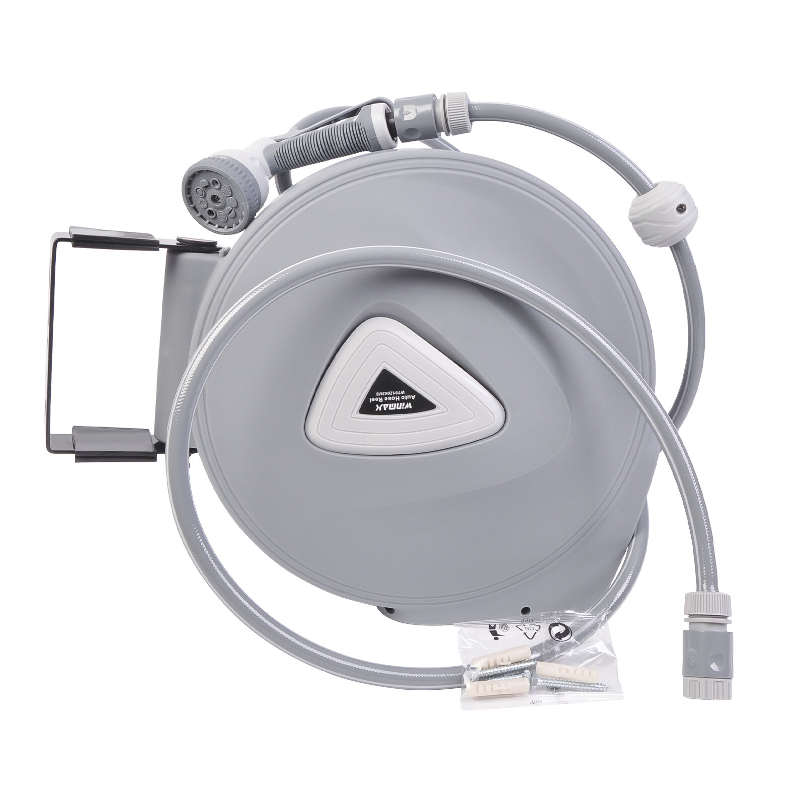 32FT 65FT 100FT Retractable Garden Water Hose Reel Spray Gun Rewind Wall Mounted