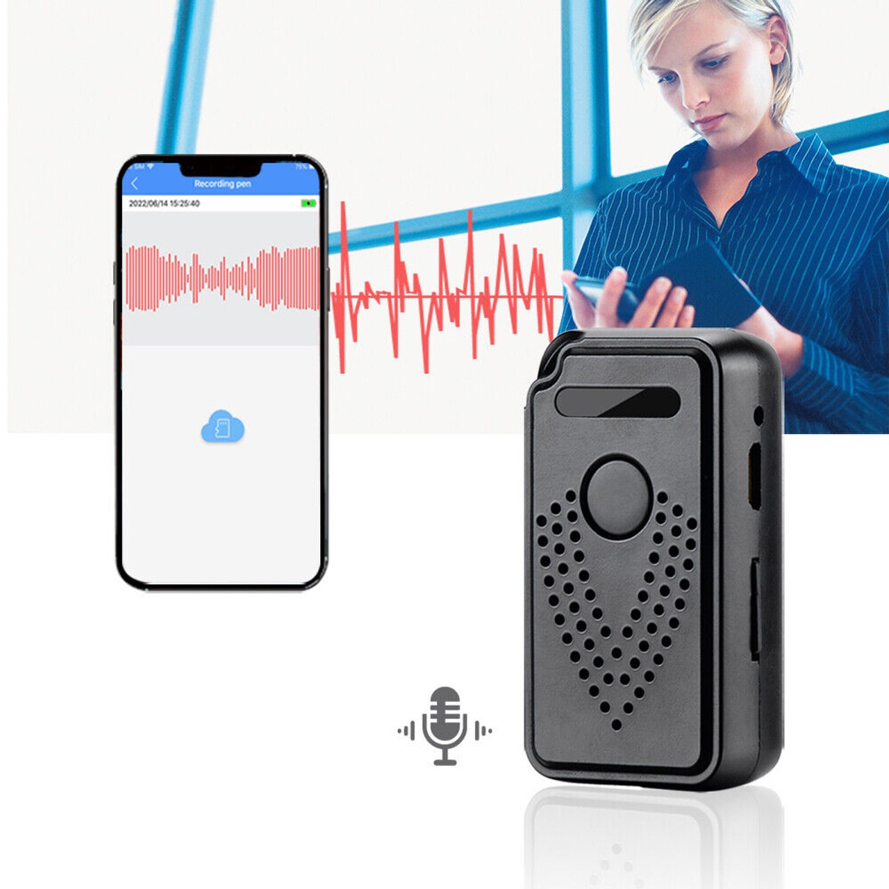 480Hr WiFi Mini Voice Recorder Live Stream Voice-Activated Alerts 128GB SD Incl.