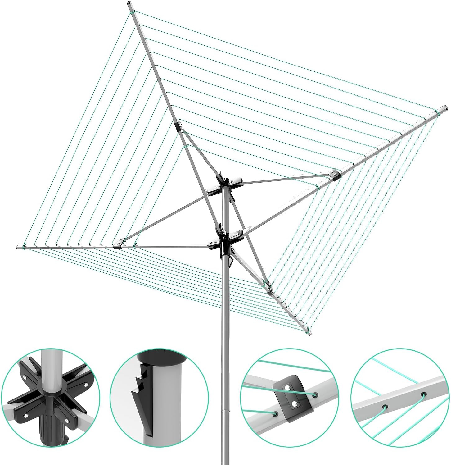 Rotary Umbrella Drying Rack Outdoors, 4-Arm Umbrella Clothesline for Laundry, Ad