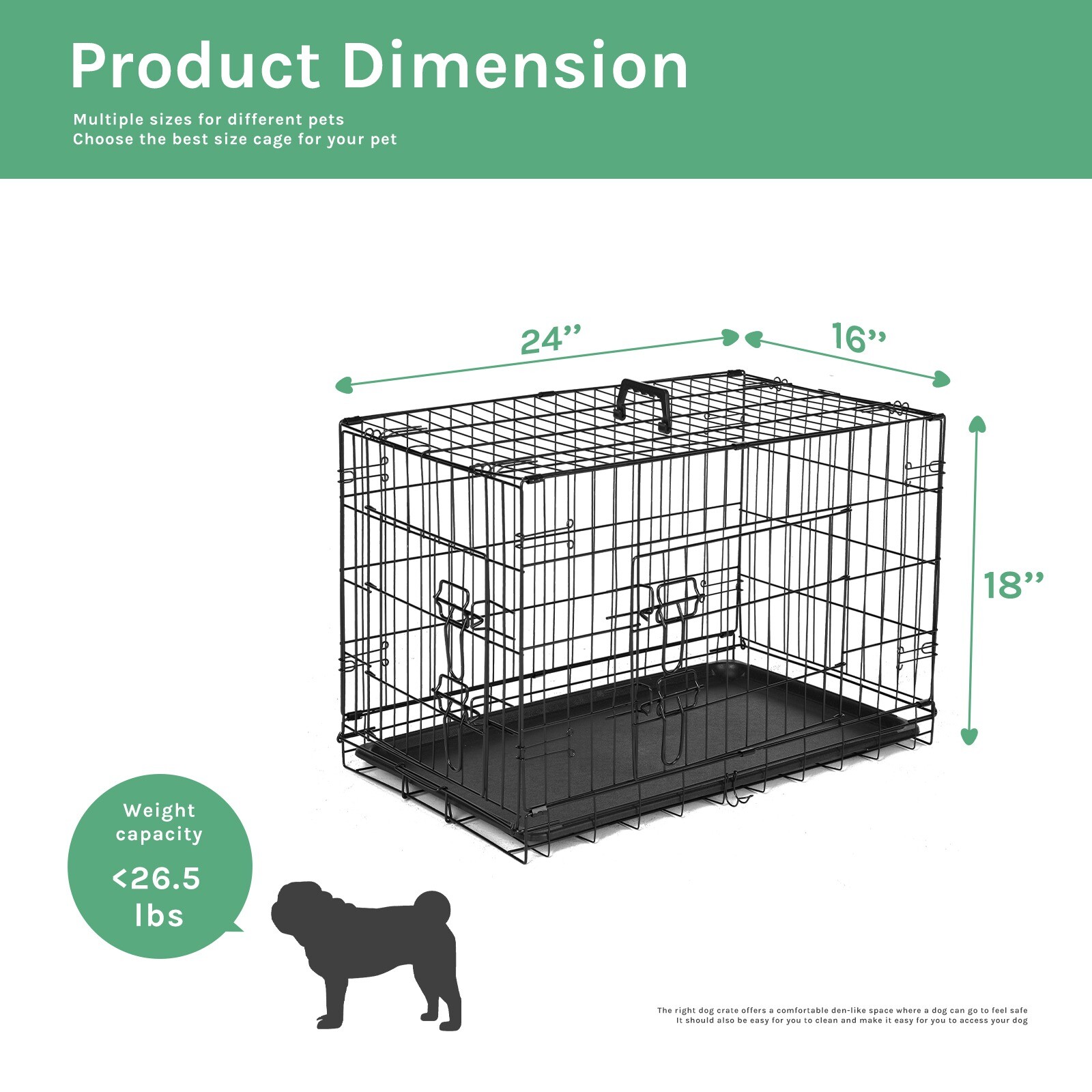 Dog Crate Double Door Pet Cage Wire Metal Kennel Removable Tray Divider Panel